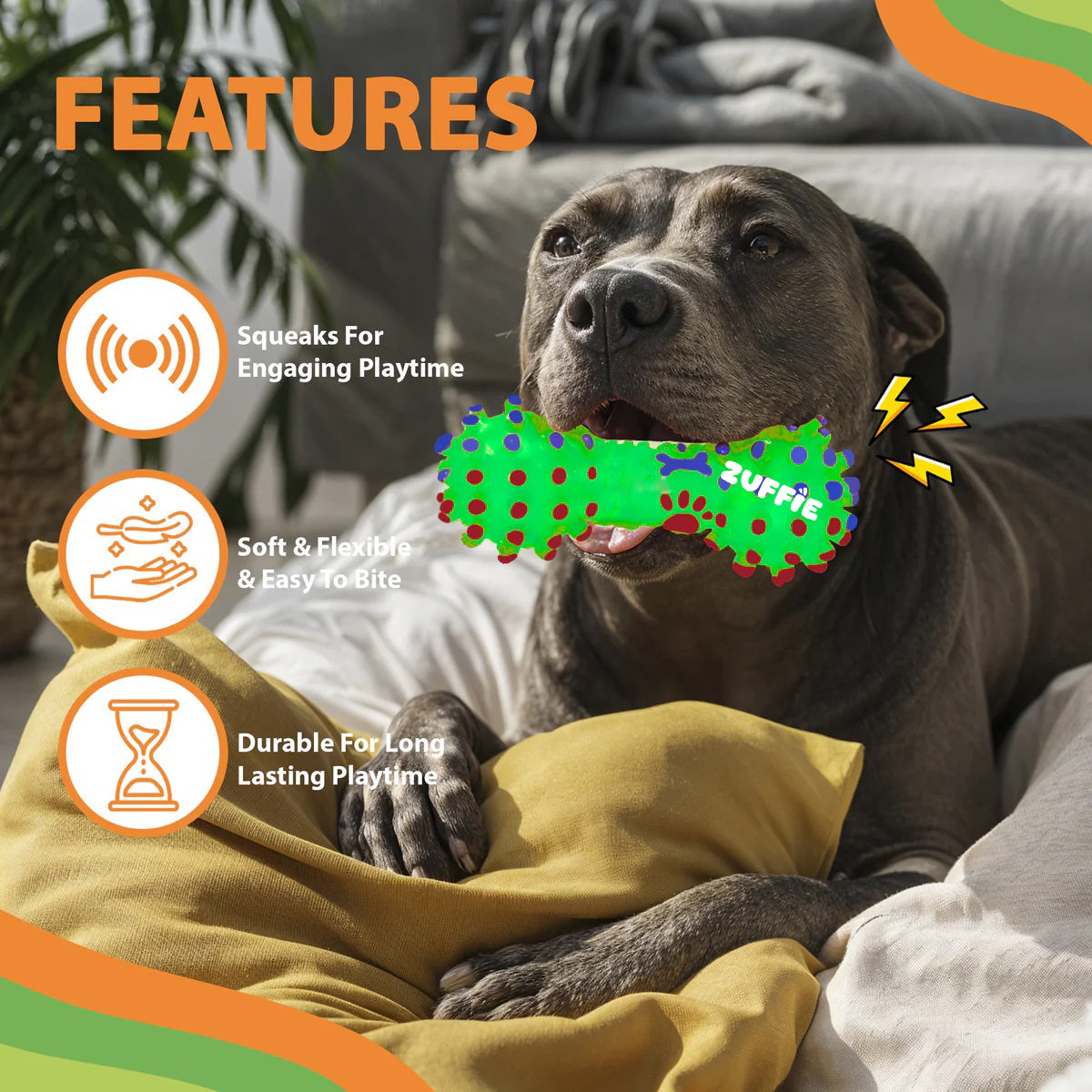 ZUFFIE Dumbbell Interactive Pet Toy for Dogs for Small, Medium & Large Dogs - Green
