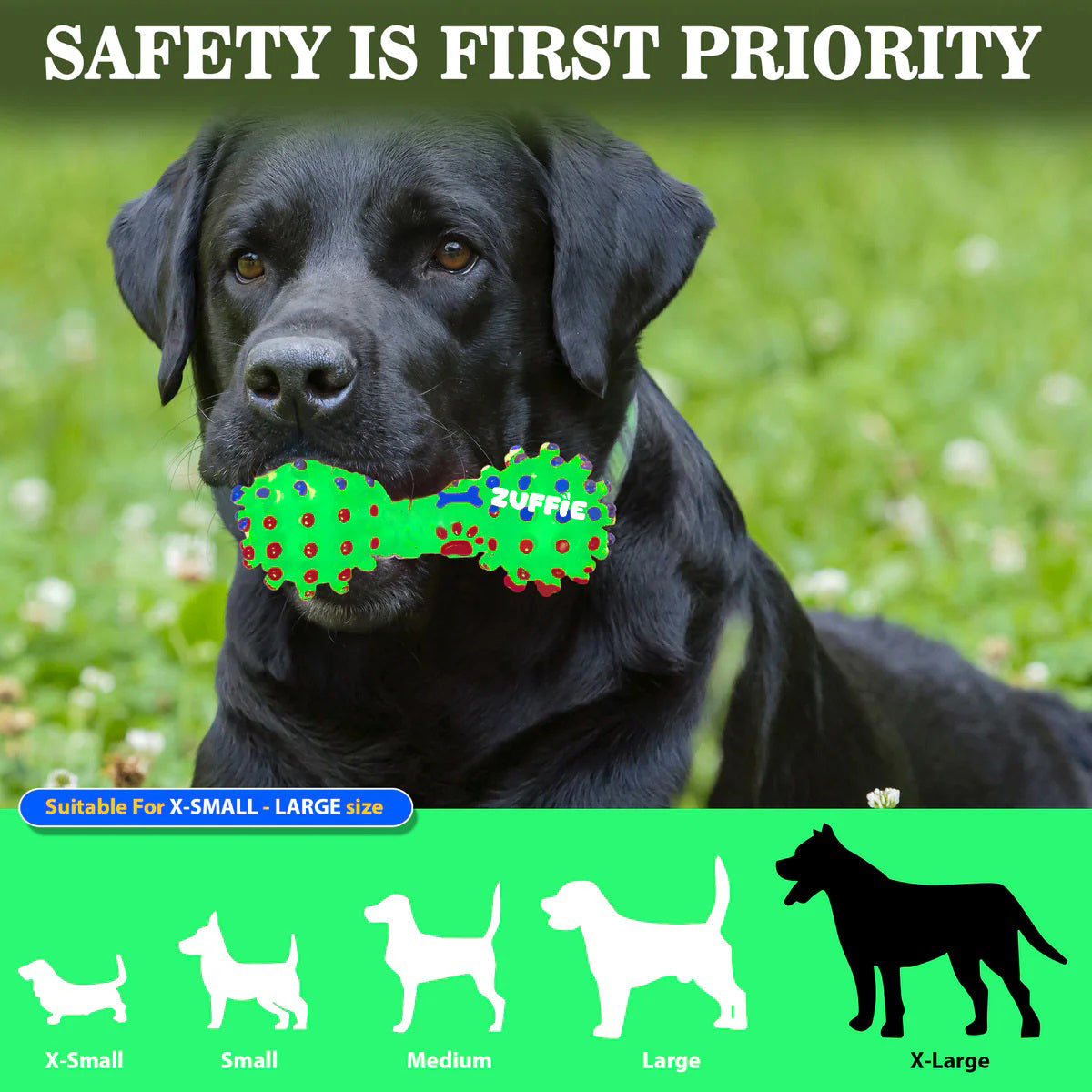 ZUFFIE Dumbbell Interactive Pet Toy for Dogs for Small, Medium & Large Dogs - Green