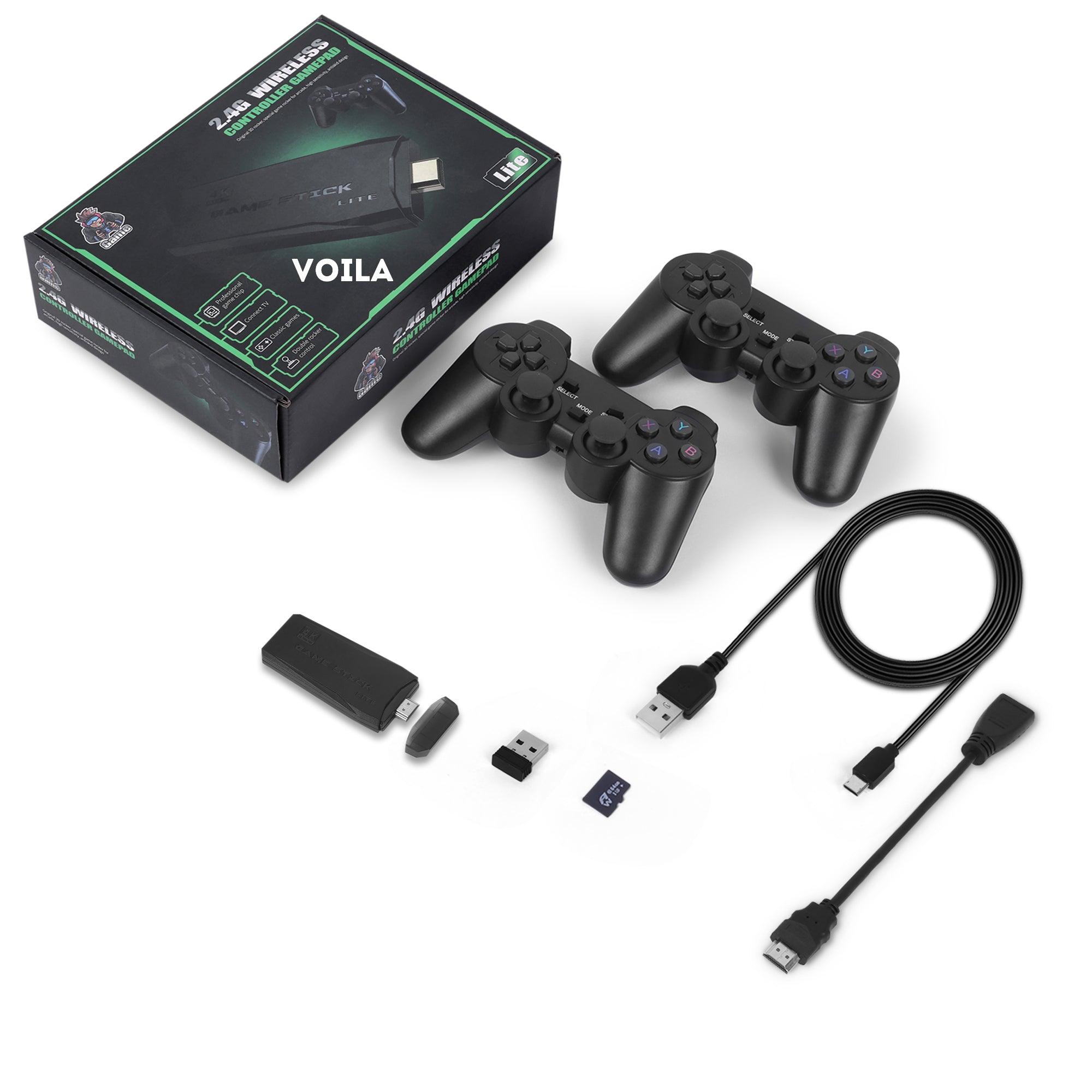 VOILA M8 Retro Game Stick. Revisit Classic Games with Built-in 9 Emulators, 10,000+ Games, 4K HDMI Output, and 2.4GHz Wireless Controller for TV Plug and Play, CE, ROHS and BIS Certified, Original Unit.