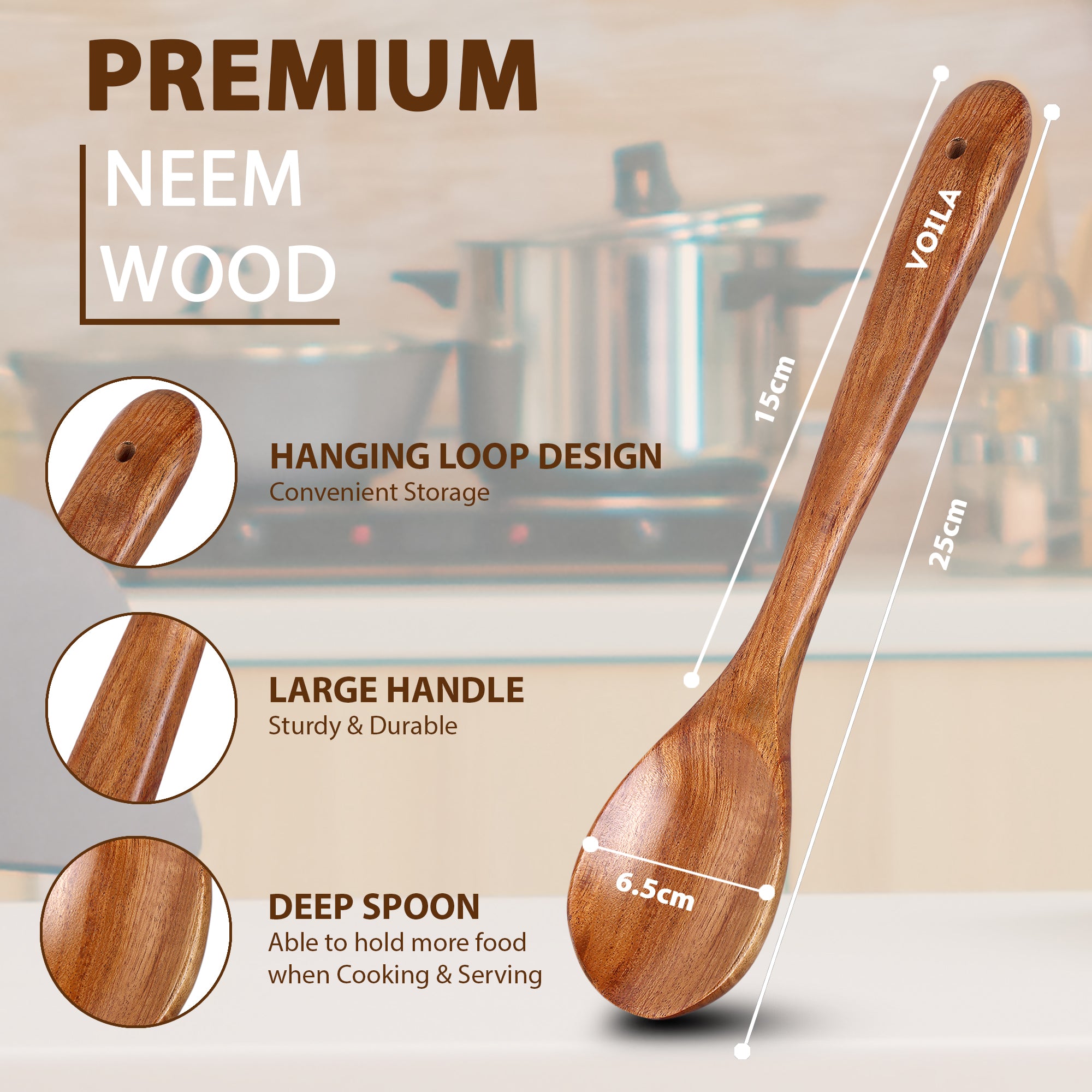 HOMIVA Premium Neem Wood Spatula for Cooking – Heat Resistant Wooden Turner for Nonstick Cookware, Kitchen Utensil for Stirring, Frying & Sauteing