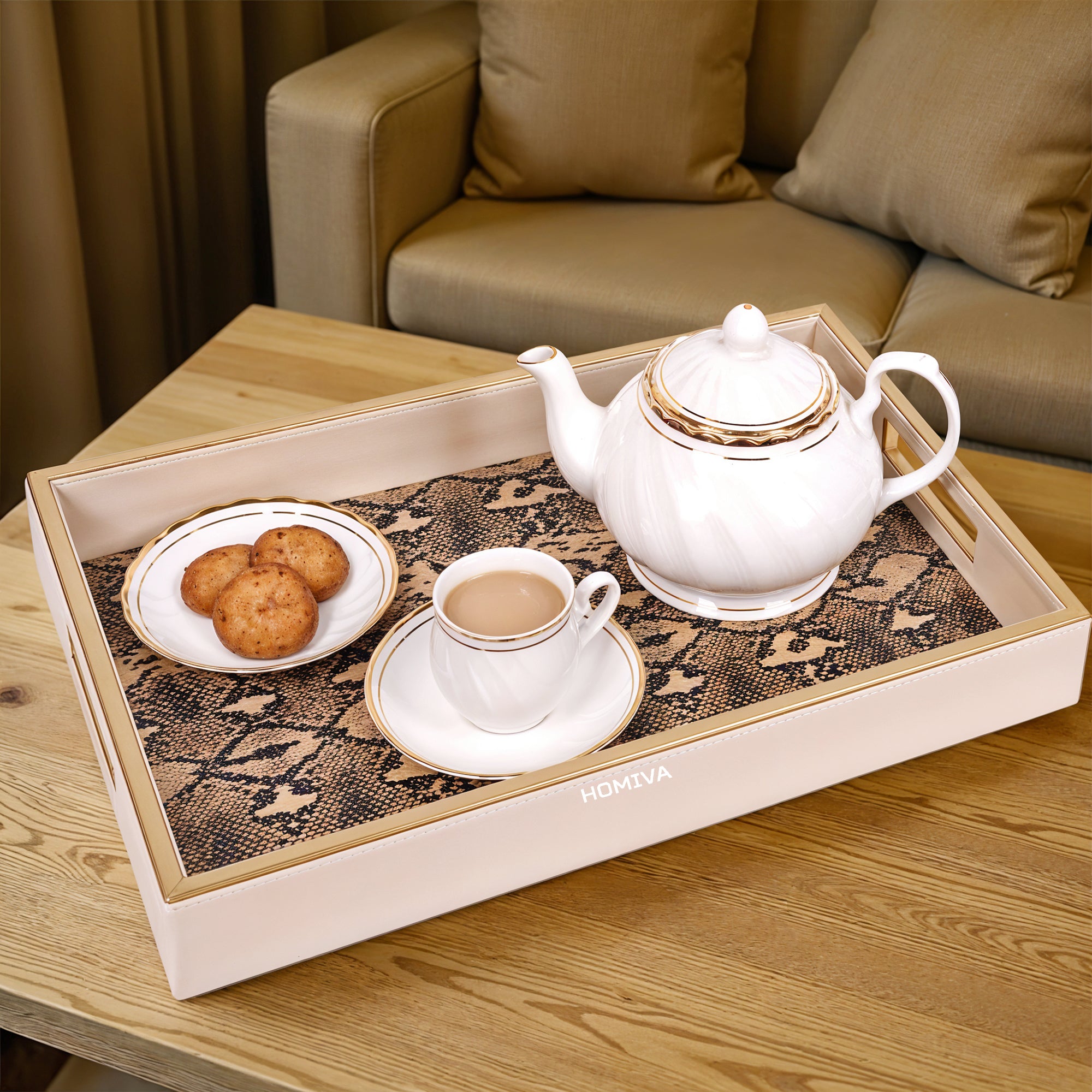 HOMIVA Premium Pink Faux Leatherette Serving tray Small (36cm x 26cm x 5.5cm) - Pink