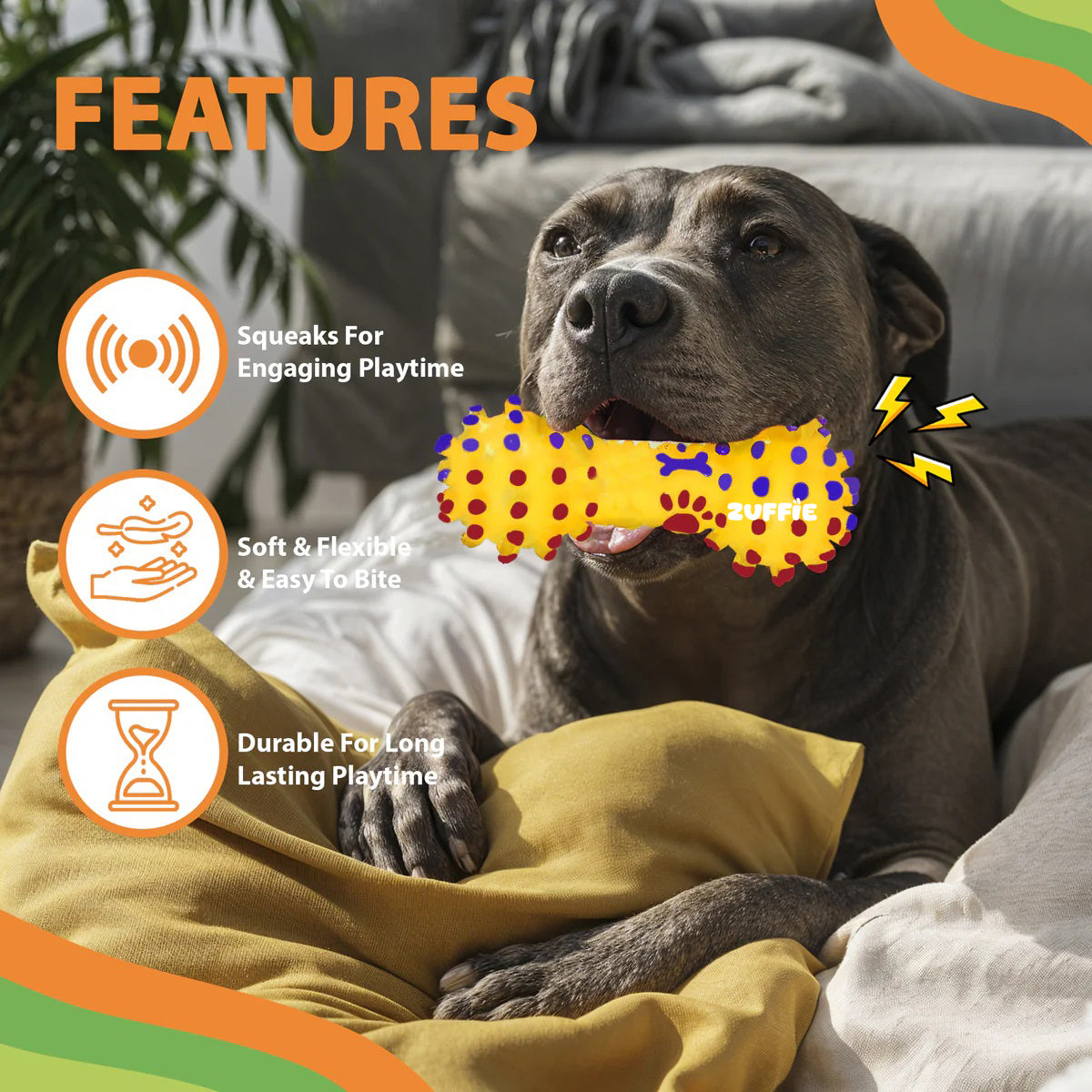 ZUFFIE Pet Dumbbell Toy for Dogs, Squeaky Dumbbell for Playtime & Fetch, Durable & Safe Toy for Small, Medium & Large Dogs