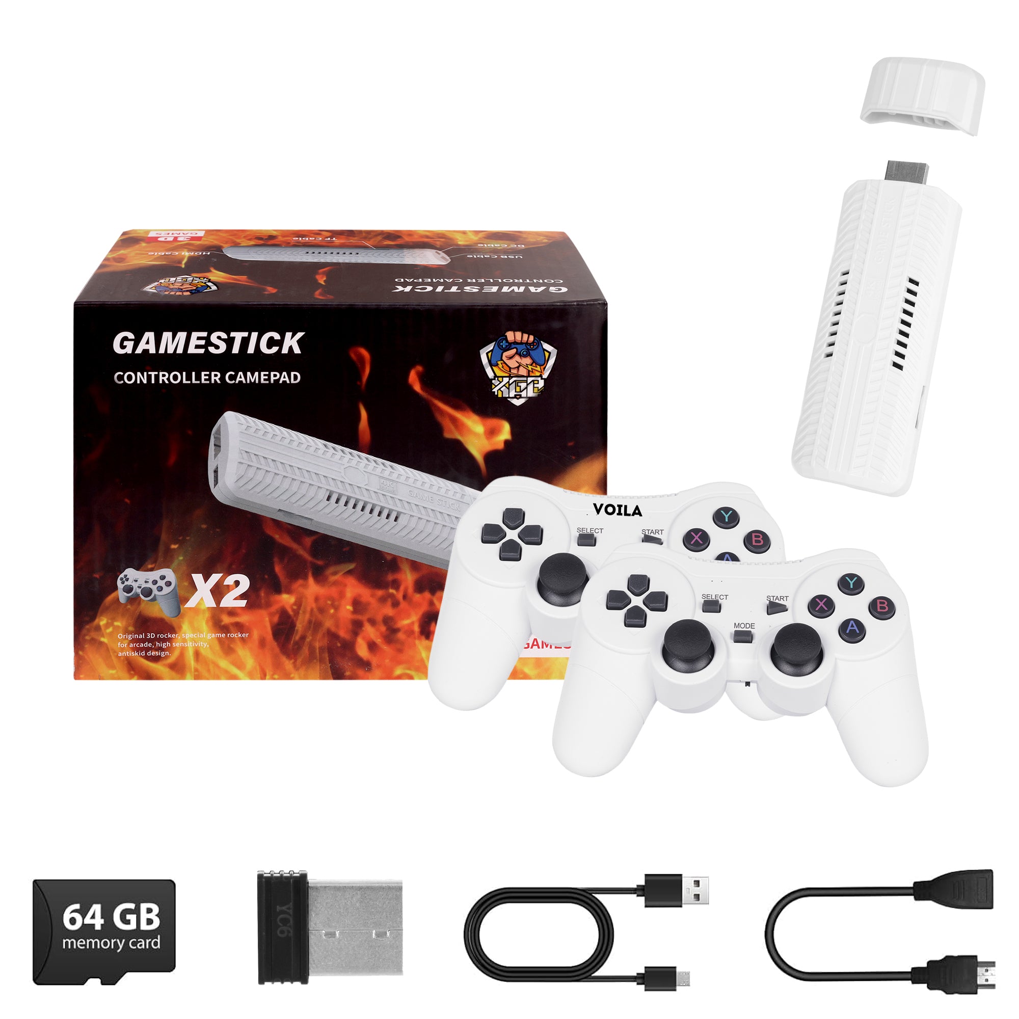 Voila M66 (X2) Retro GameStick 64GB 4K HD Output with 52 Emulators 30000+ Built-in Classic Games Plug & Play TV Gaming Console Dual Wireless Controllers Anti-Skid Design Two Player Support - PS1, PSP, Nintendo, NES and SNES