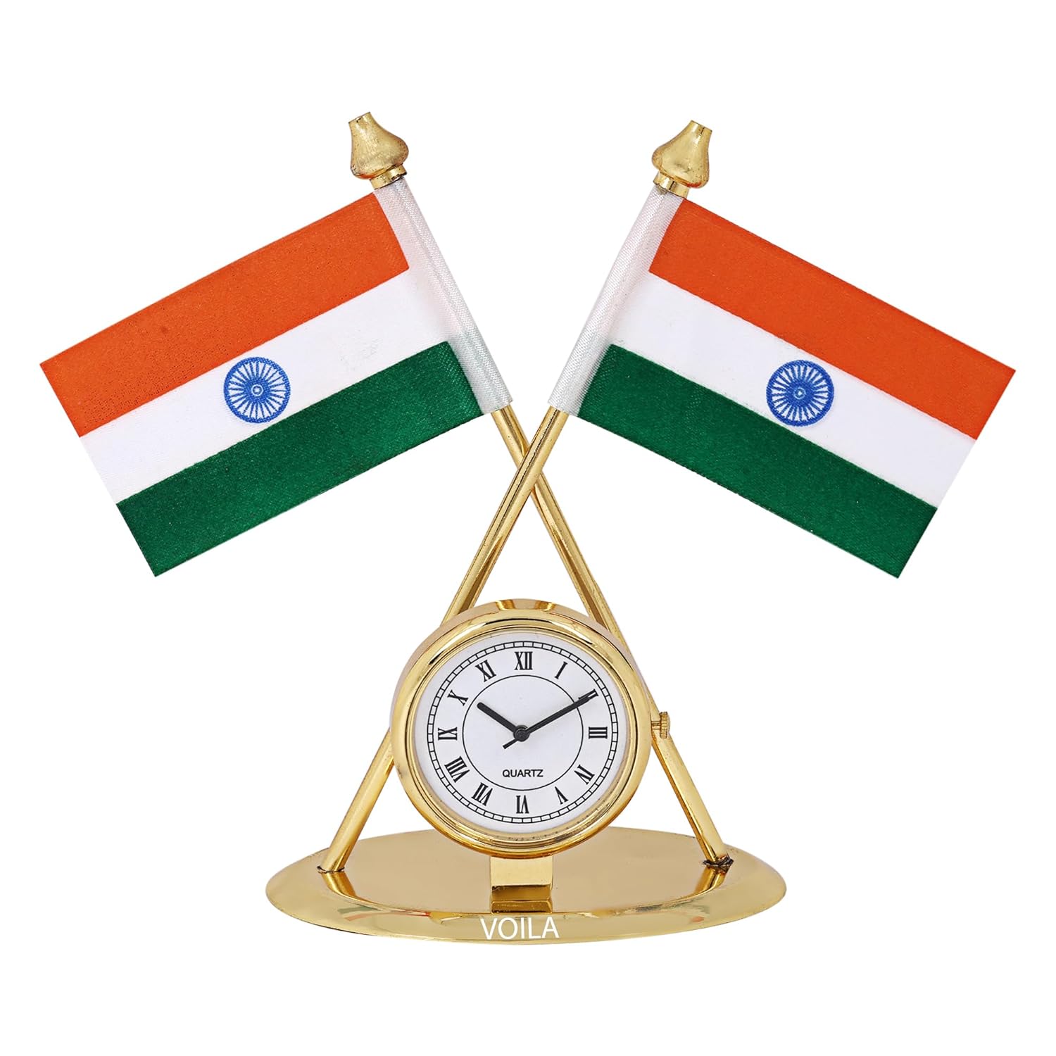 VOILA Indian Flag with Round Clock for Vehicle (Car / Auto / Bus / Truck) Dashboard & Office Desk
