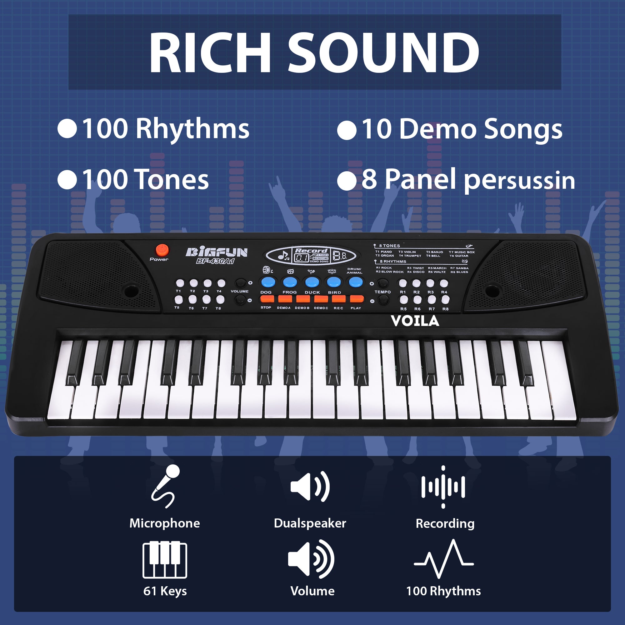 VOILA 67 Keys Piano Keyboard for Kids, Portable Keyboard Piano Early Learning Educational Electronic Musical Instrument Toys Gifts for little Boys and Girls (Black)
