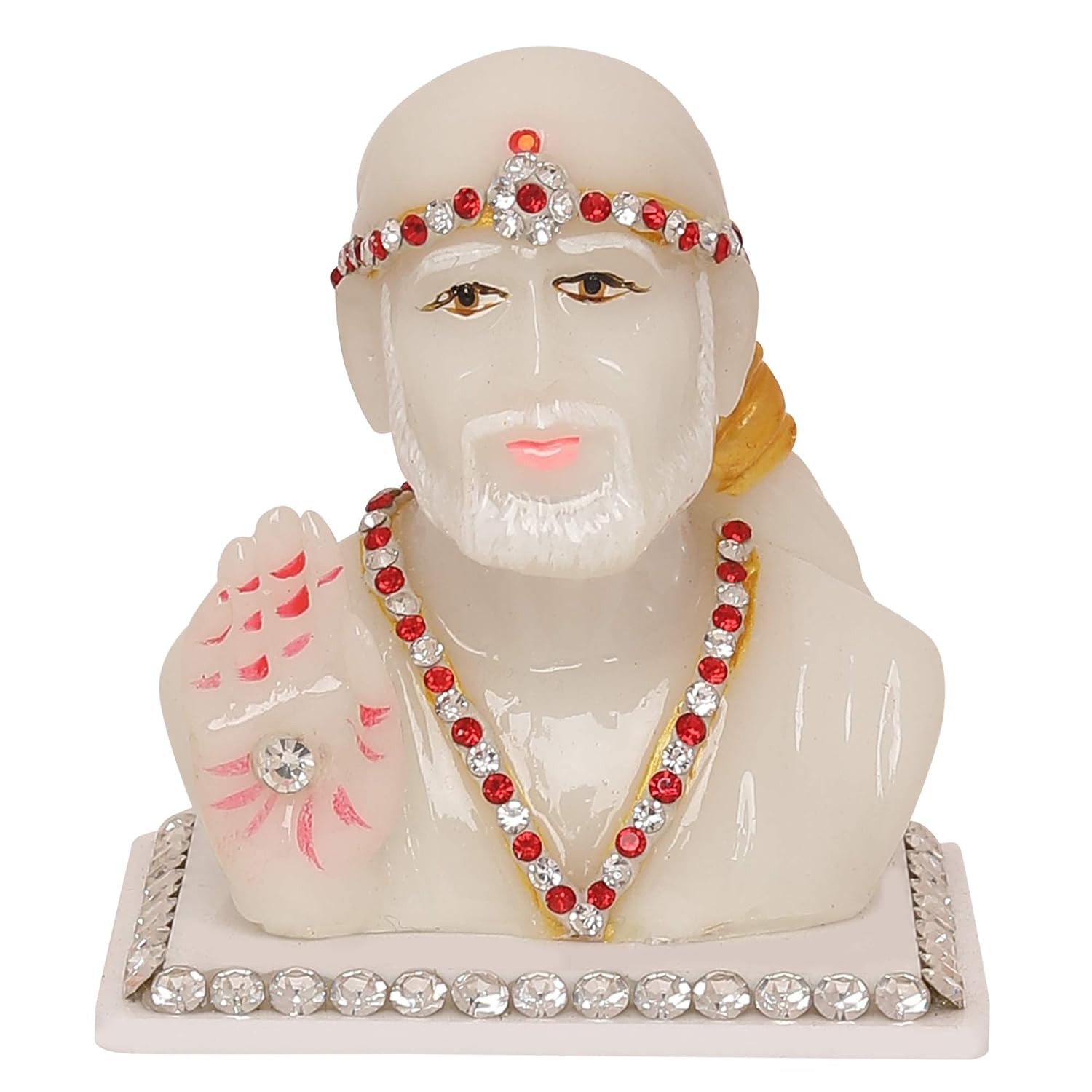 VOILA Shirdi Sai Baba Idol (White) for Vehicle (Auto/Car/Bus/Truck) Dashboard, Mandir & Office Table
