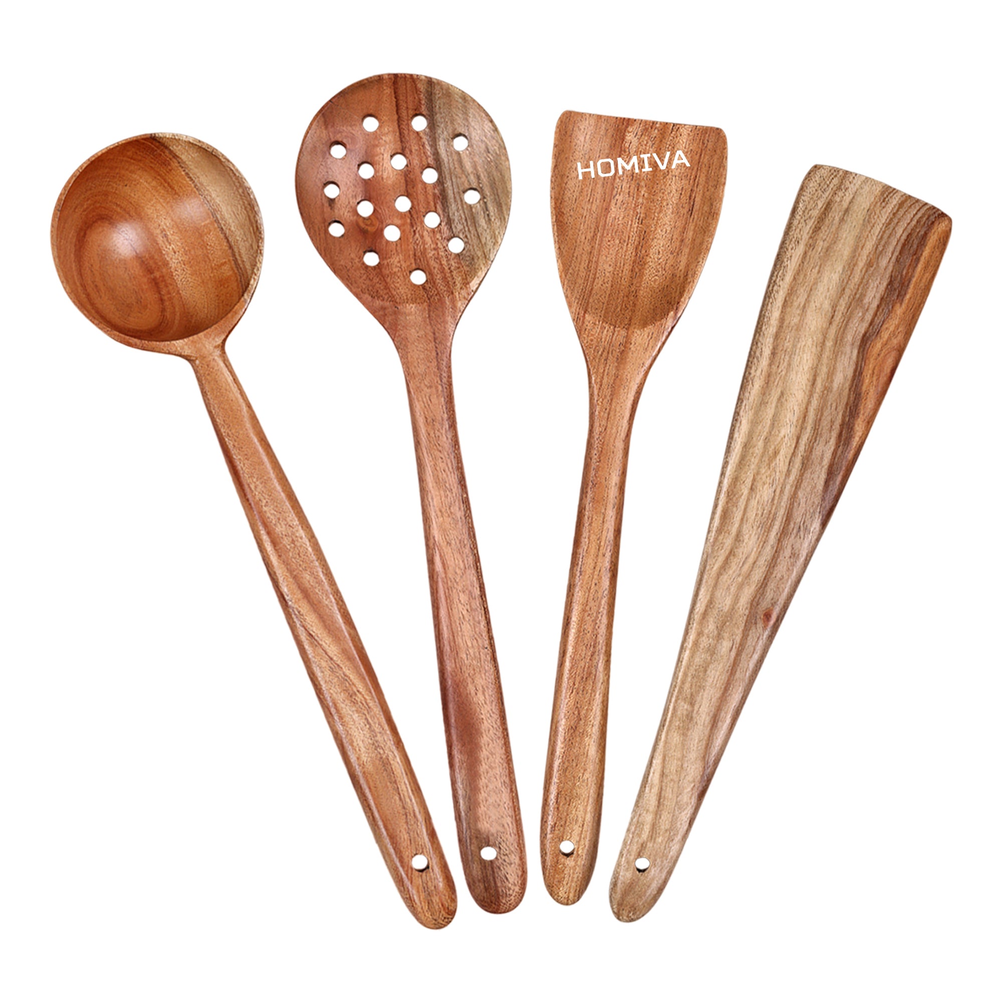 HOMIVA Neem Wood Cooking Utensil 4-Pcs Set. Non-Stick, Kitchen Tools (Fish Spatula,Scraping Spatula ,Slotted spatula,Spoon spatula)