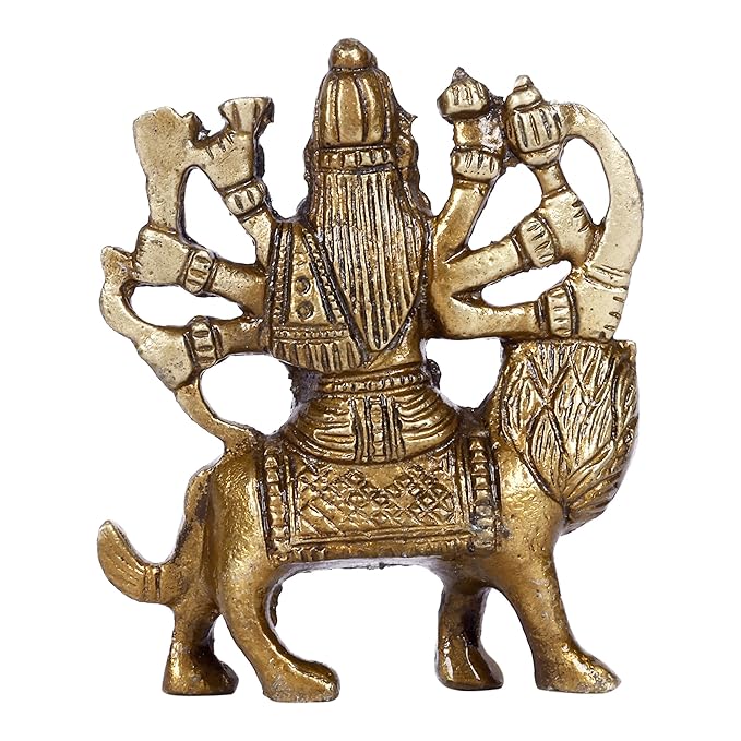 VOILA Brass Goddess Durga Idol – Perfect for Pooja Room, Home Decor & Vehicle (Auto/Car/Bus/Truck) Dashboard