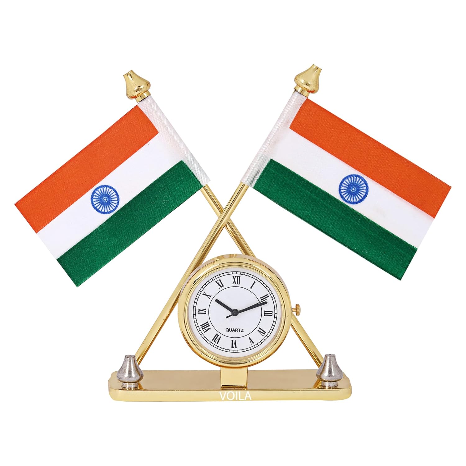 VOILA Indian Flag with Watch for Vehicle (Auto, Car, Bus, Truck) Dashboard & Office Desk
