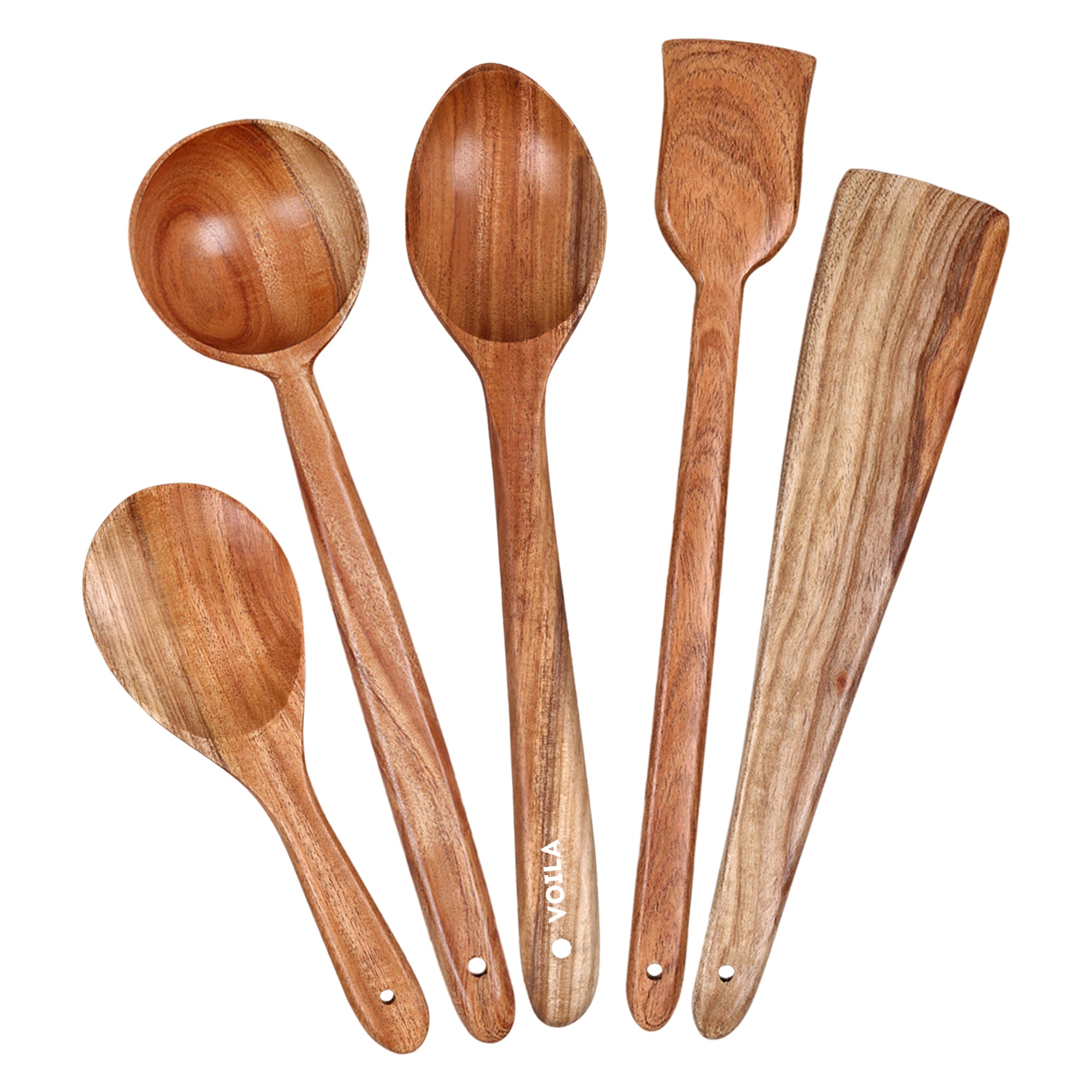 HOMIVA Neem Wood Spatula 5 Pcs Set, Non-Stick Safe Cooking Utensils – (Fish Spatula, Turner, Wooden Spoon Spatula, Serving Spatula & Soup Spatula)