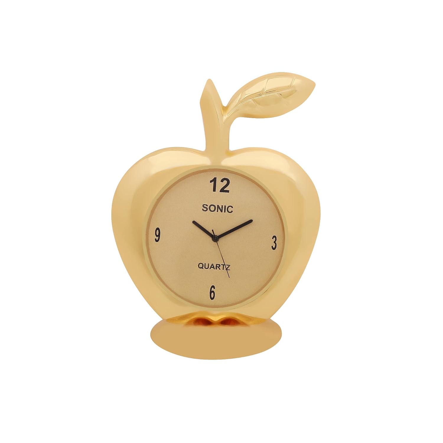 VOILA Gold Plated Apple Shaped Analog Clock for Table and Vehicle (Auto, Car, Bus, Truck) Dashboard