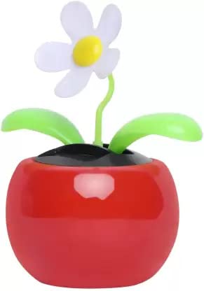 VOILA Solar Dancing Flower Plant Accessories for Car Dashboard (Red)