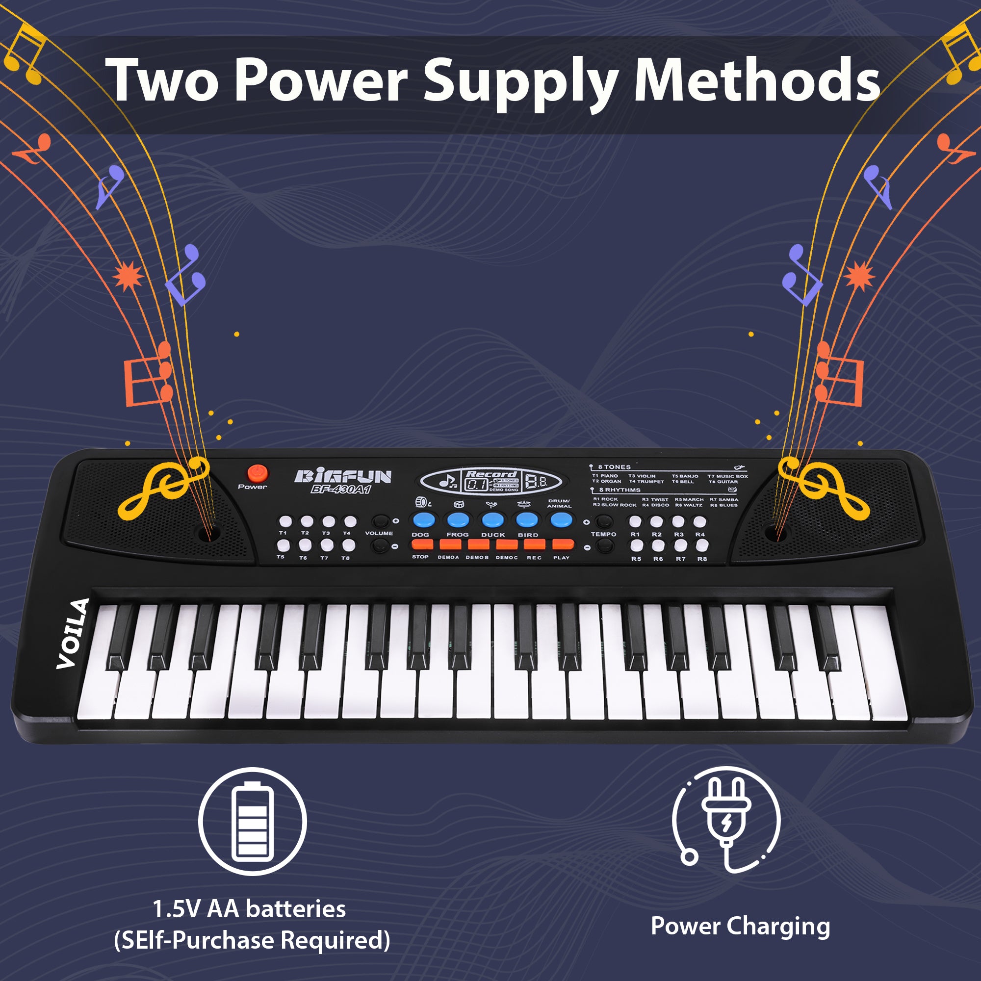 VOILA 67 Keys Piano Keyboard for Kids, Portable Keyboard Piano Early Learning Educational Electronic Musical Instrument Toys Gifts for little Boys and Girls (Black)