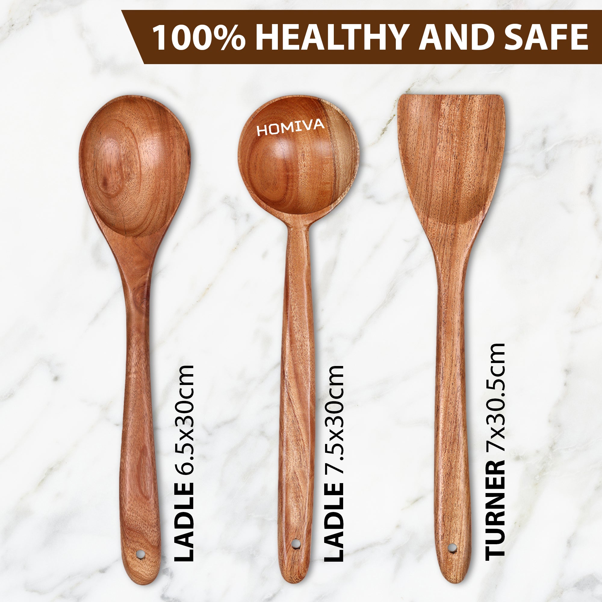 HOMIVA Neem Wood Spatula 3-Pcs Set, Non-Stick Safe Cooking Utensils for a Healthy Kitchen(Scraping Spatula, Wooden Spoon & Soup Spatula)