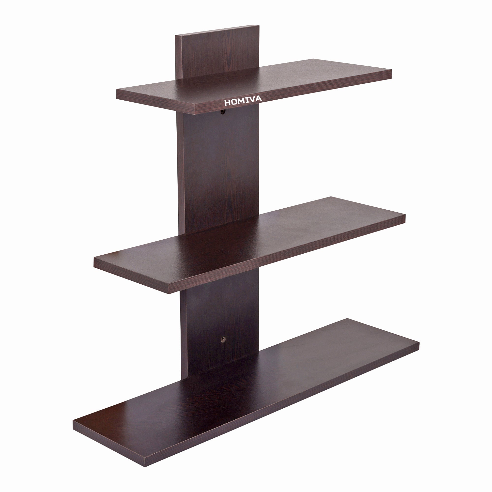 HOMIVA DIY Wall Mounted Wooden Shelf – 3 Tier Floating Display Rack - Brown