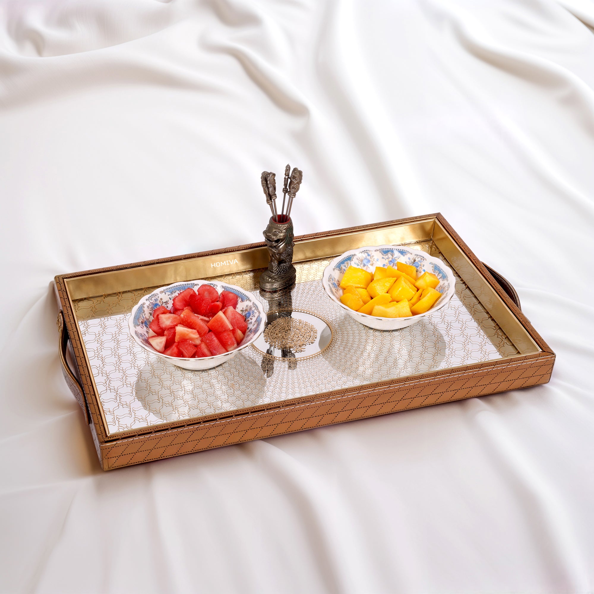 HOMIVA Rectangular Faux Leather Trays with Side Handles (Large) – Chocolate Brown