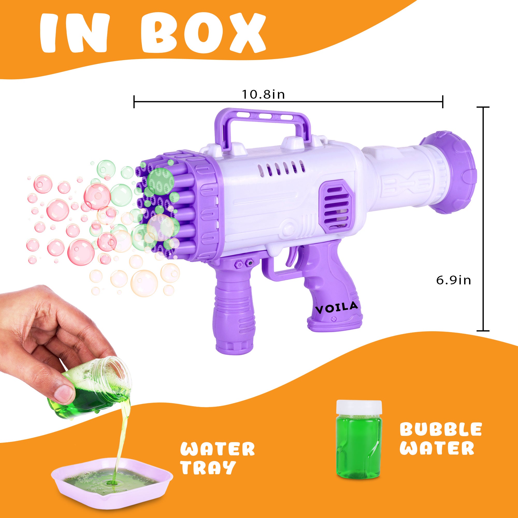 VOILA 32 - Hole Gatling Bubble Gun – Fun Bubble Launcher Toy for Kids, Toddlers, Boys & Girls