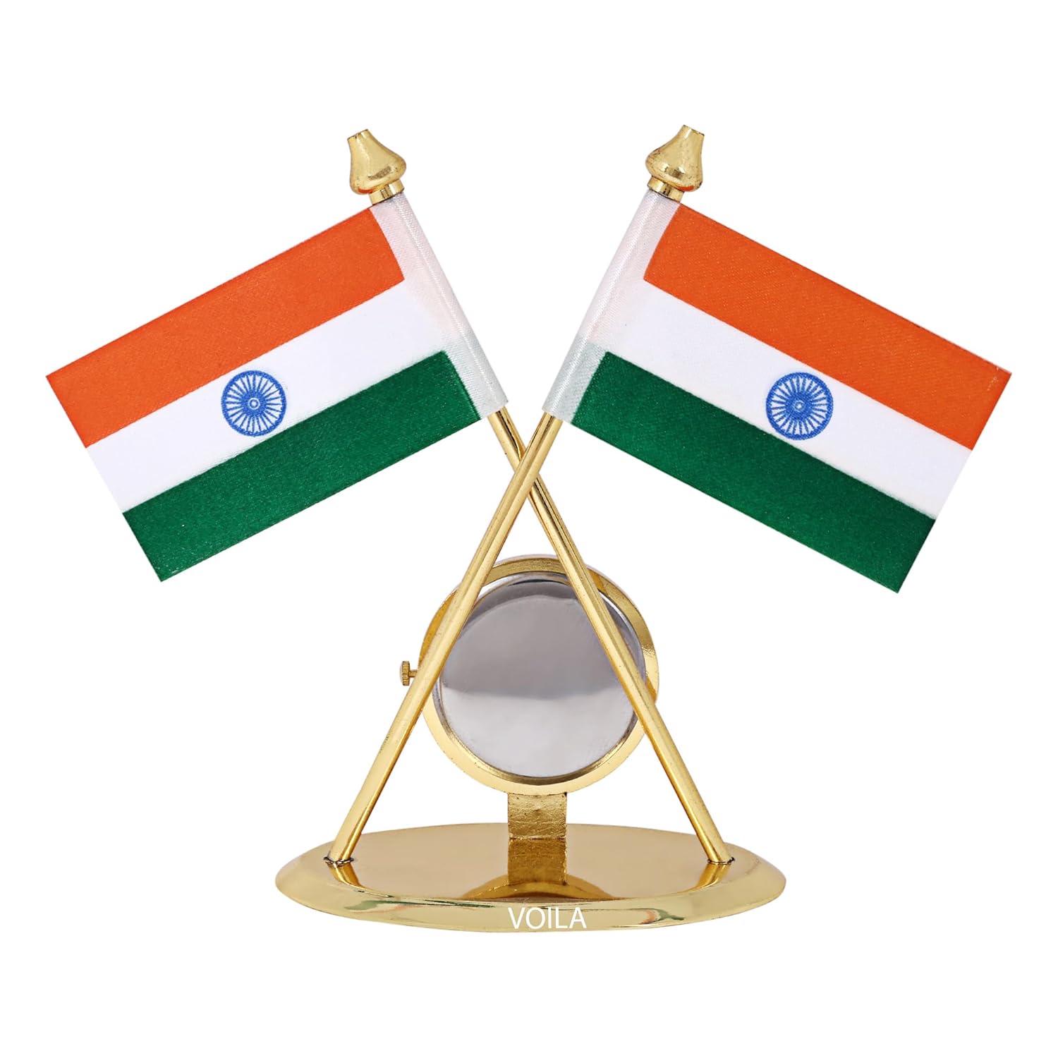 VOILA Indian Flag with Round Clock for Vehicle (Car / Auto / Bus / Truck) Dashboard & Office Desk