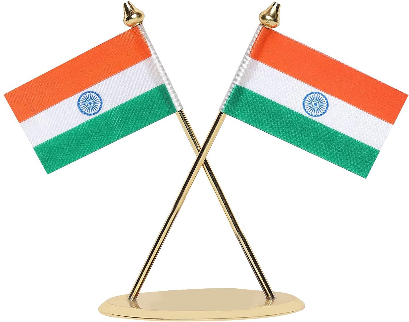 VOILA Indian Flag for Vehicle (Auto,Car,Bus,Truck) Dashboard and Office Table Premium Brass Round Base