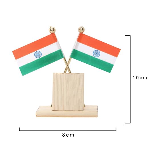 VOILA Wooden Base Indian Flag for Car Dashboard & Interior Desk Office Table Decoration