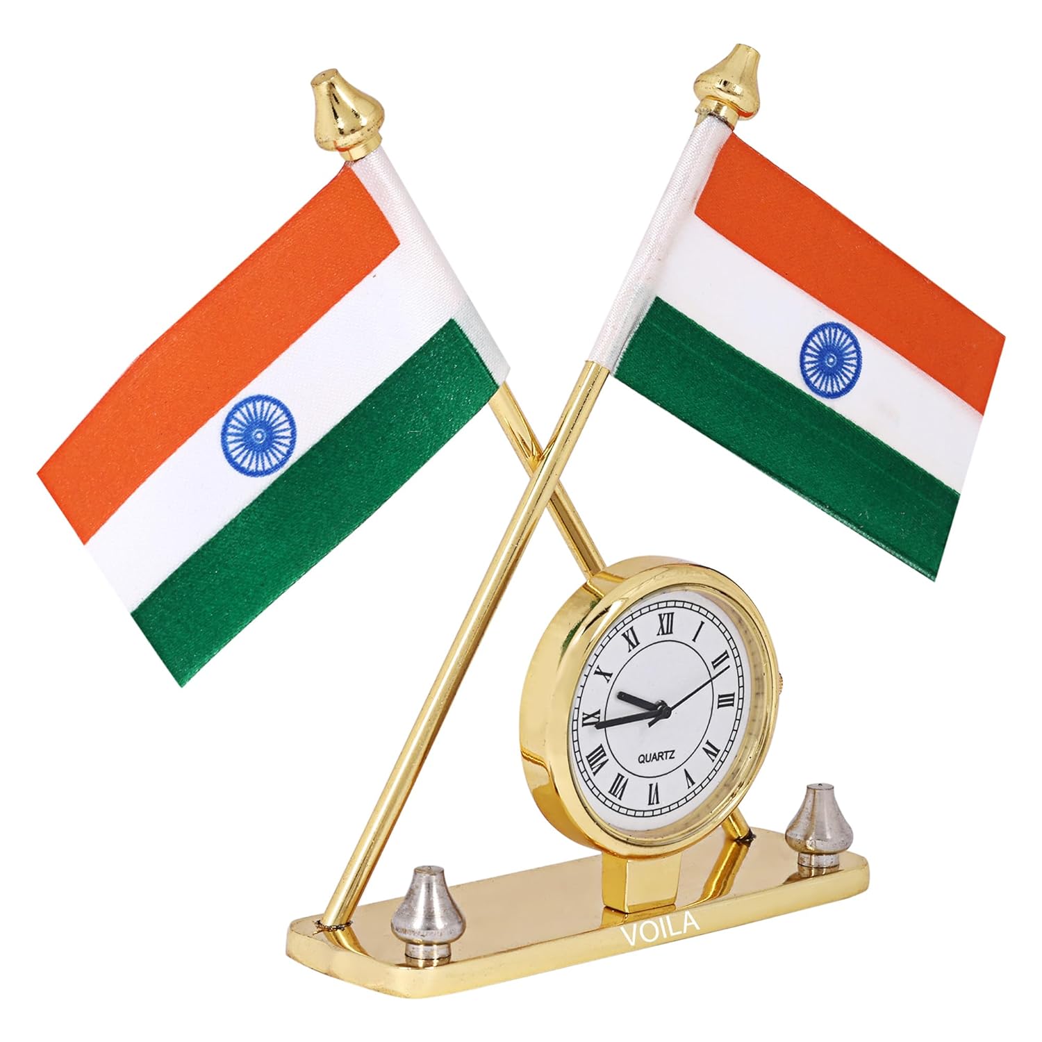 VOILA Indian Flag with Watch for Vehicle (Auto, Car, Bus, Truck) Dashboard & Office Desk