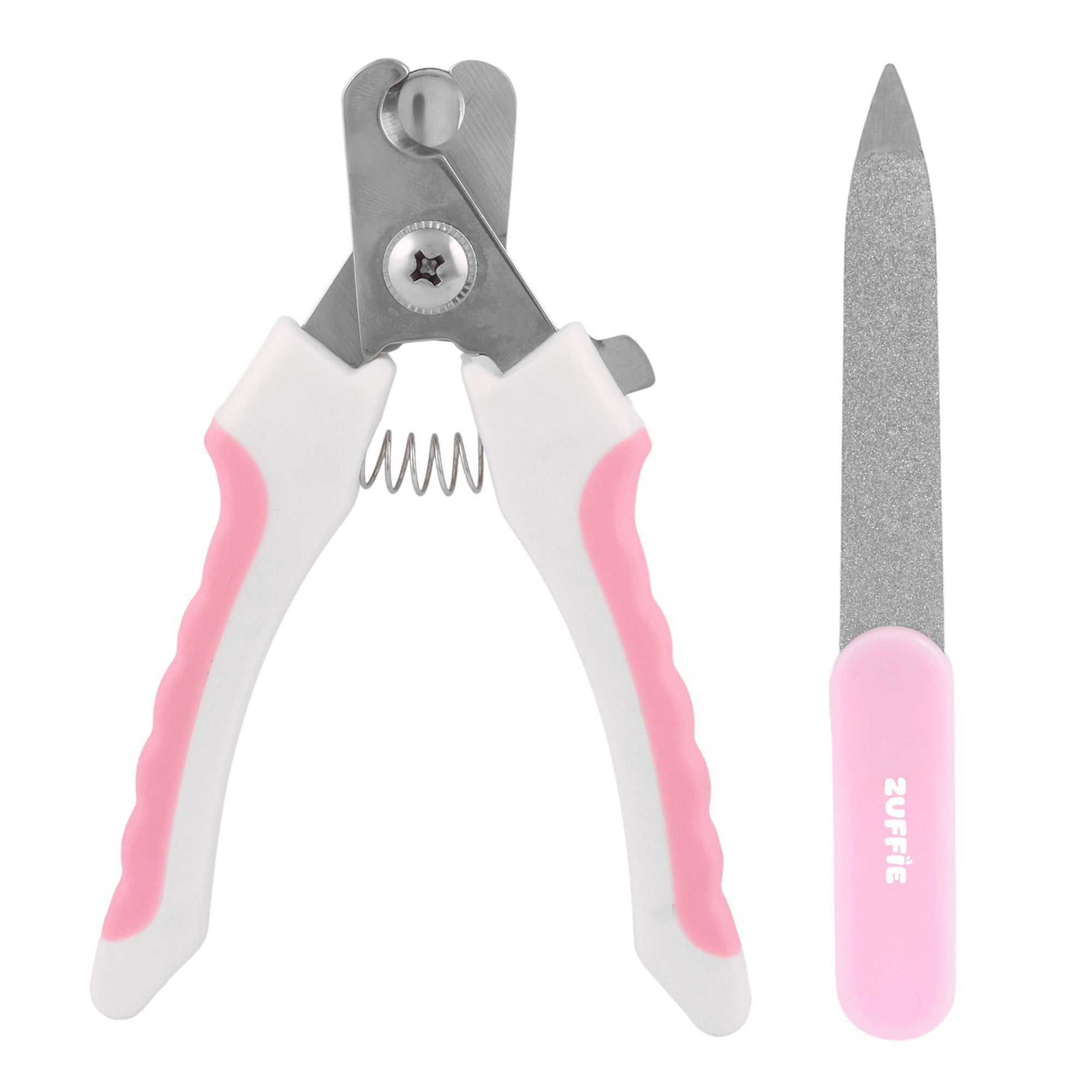 ZUFFIE Pet Nail Clipper & File for Dogs & Cats – Safe, Easy Grooming Tool Set - Pink and White