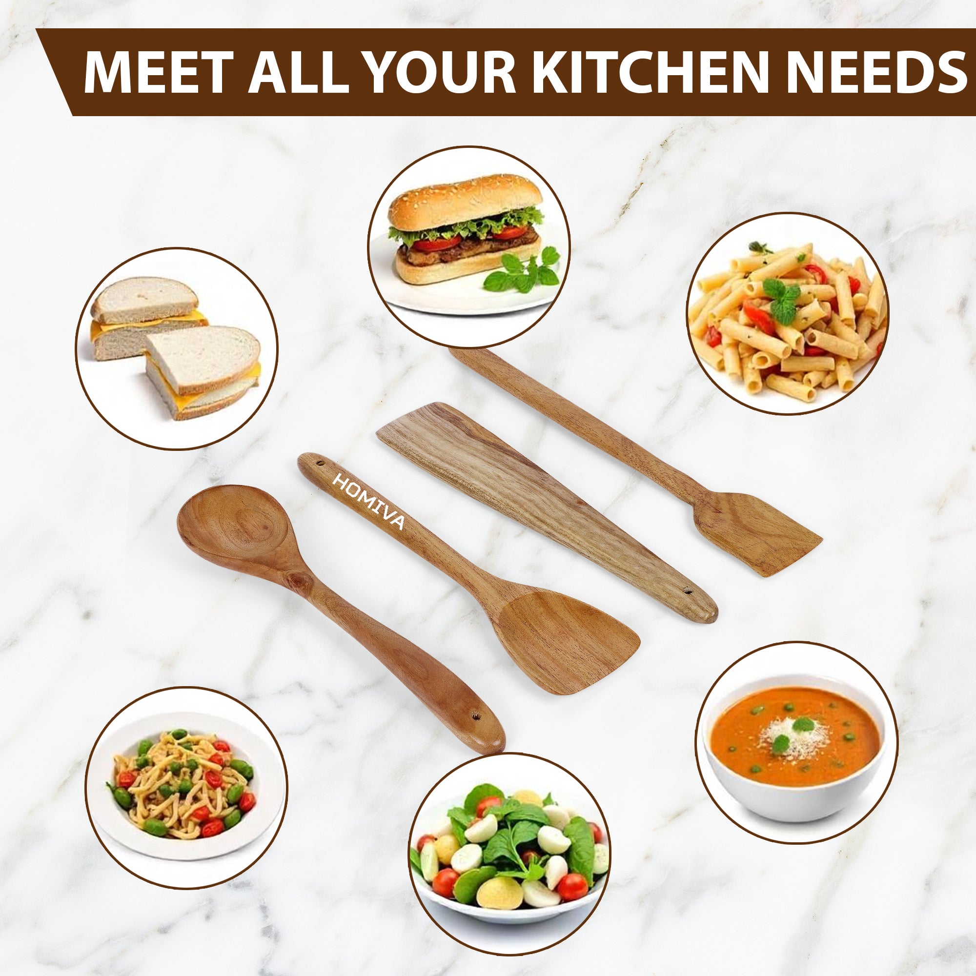 HOMIVA Neem Wood Cooking Utensil 4-Pcs Set, Non-Stick, Kitchen Tools (Fish Spatula, Scraping Spatula,Turner,Wooden Spoon Spatula)