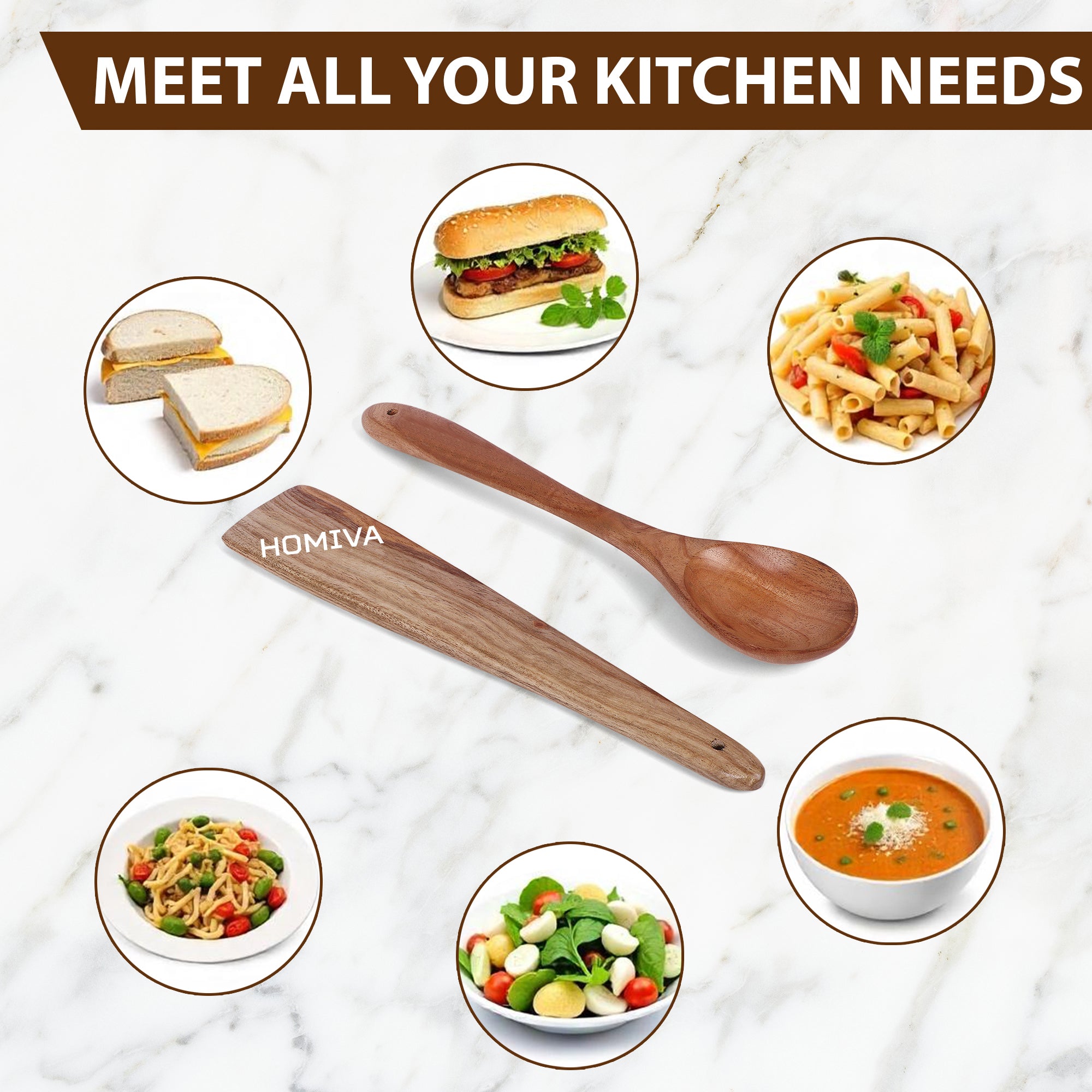 HOMIVA Neem Wood Spatula 2-Pcs Set, Non-Stick Safe Cooking Utensils for a Healthy Kitchen (Fish Spatula & Wooden Spoon Spatula)