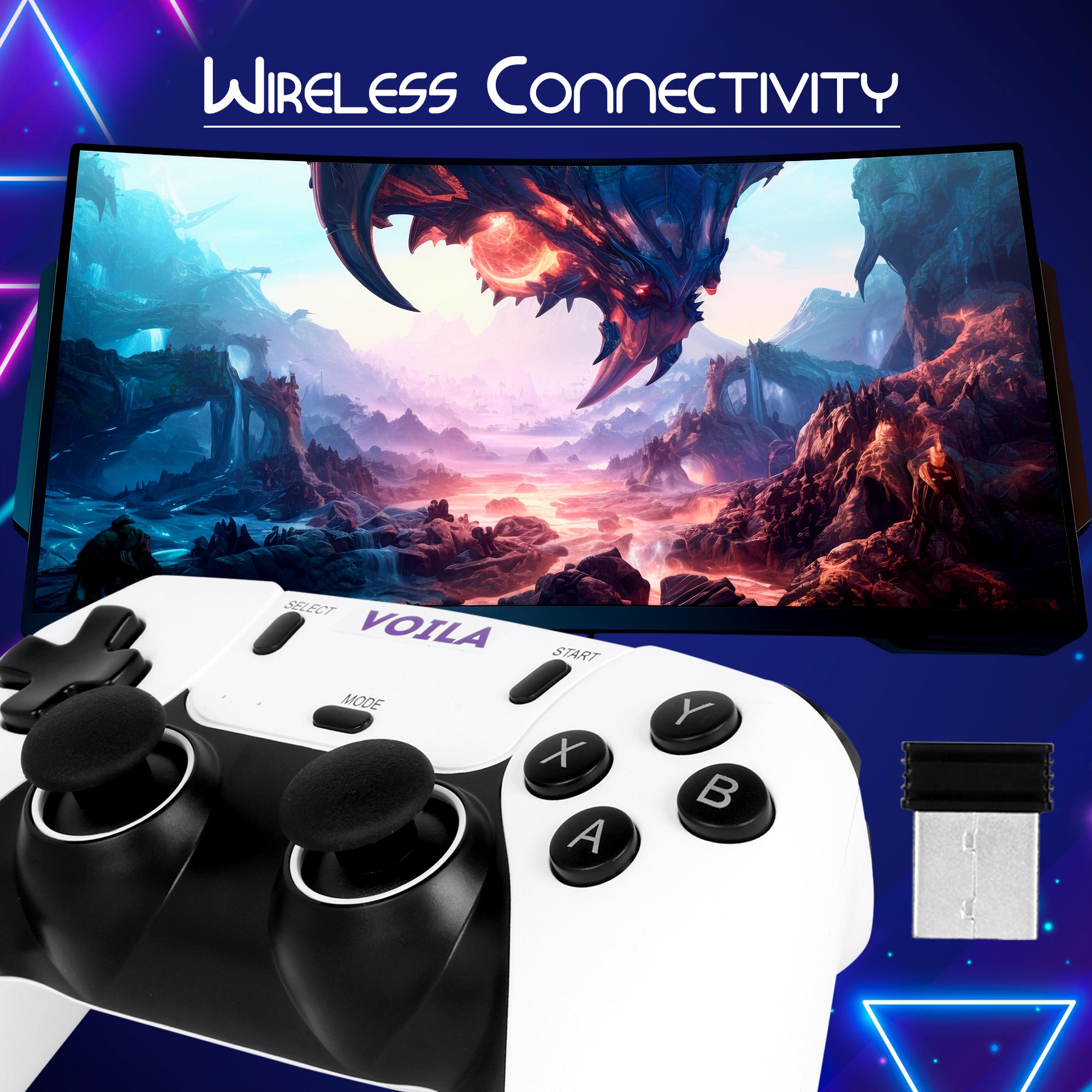 Voila 2.4G Wireless Game Controller Ergonomic Design Dual Player Support Responsive Buttons Compatible with All Gaming Sticks and Consoles