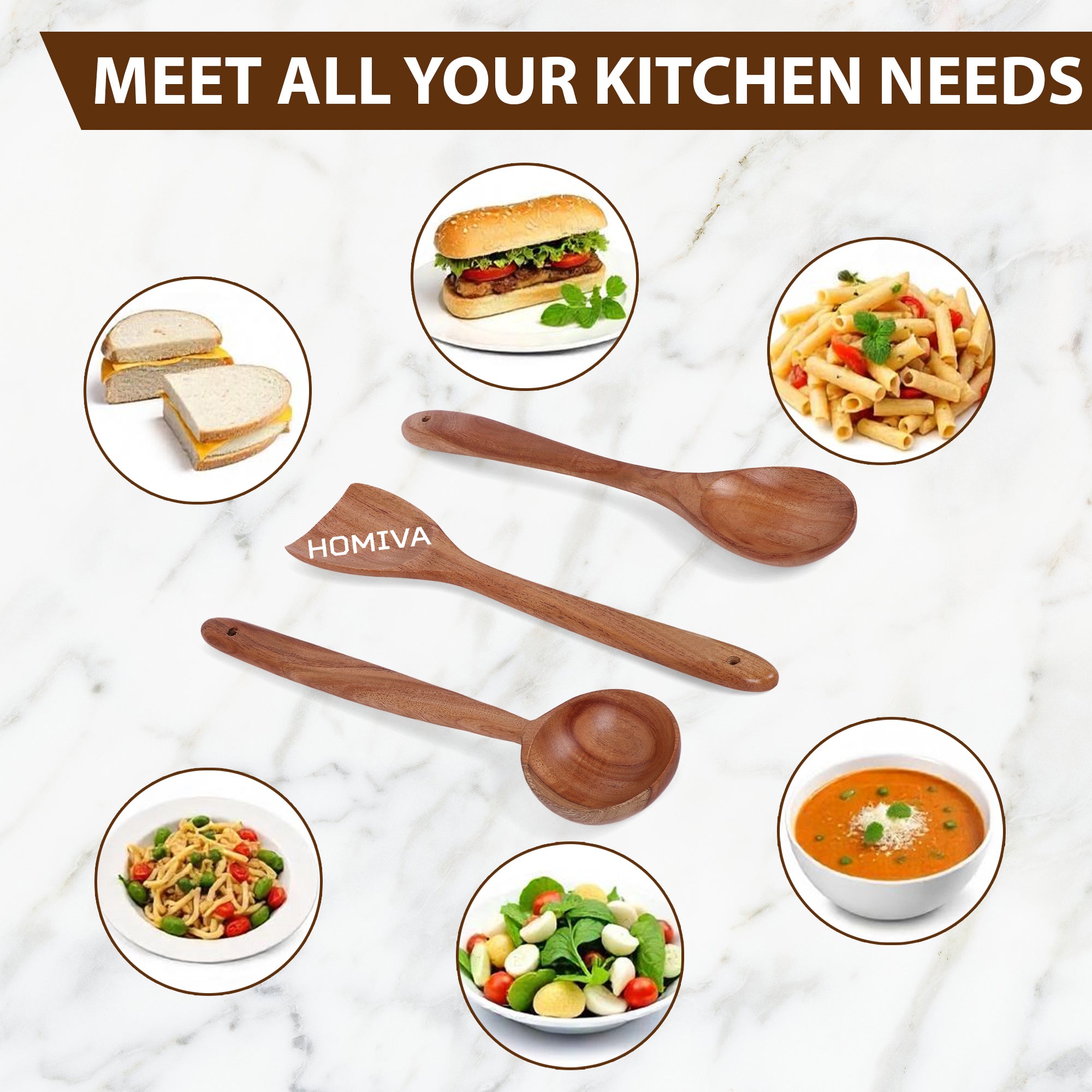 HOMIVA Neem Wood Spatula 3-Pcs Set, Non-Stick Safe Cooking Utensils for a Healthy Kitchen(Scraping Spatula, Wooden Spoon & Soup Spatula)