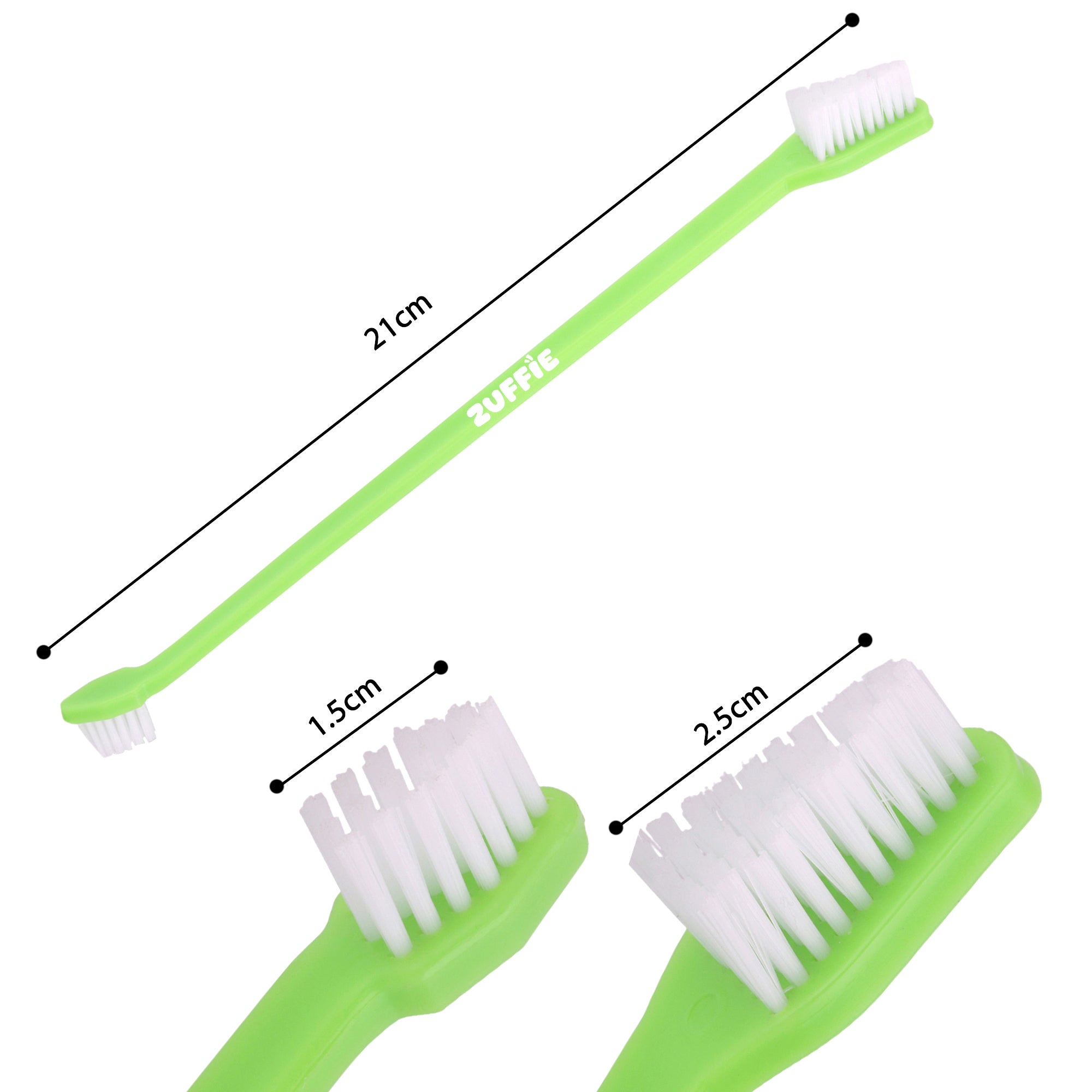 ZUFFIE Dual-Ended Tooth Brush for Dogs with Premium Hard Bristles - Green
