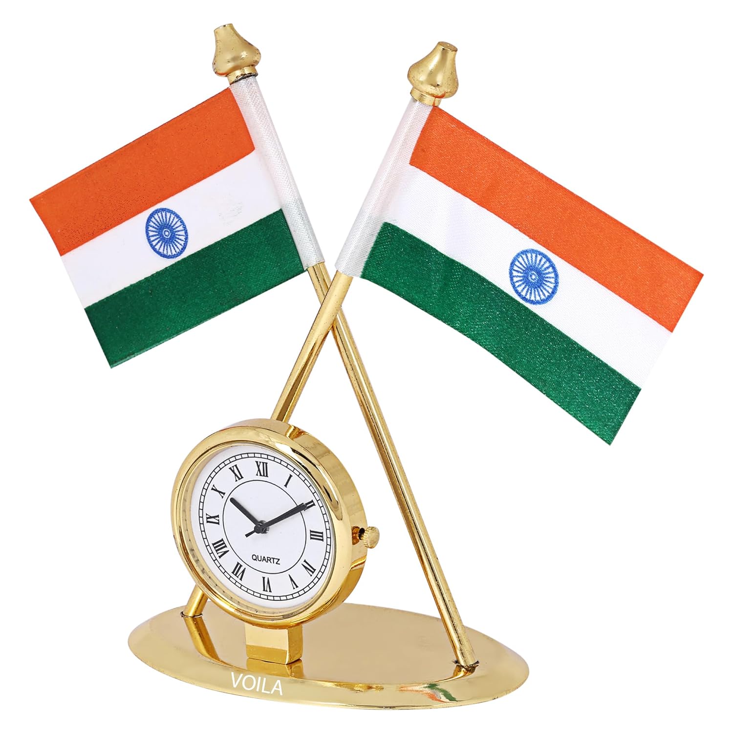 VOILA Indian Flag with Round Clock for Vehicle (Car / Auto / Bus / Truck) Dashboard & Office Desk