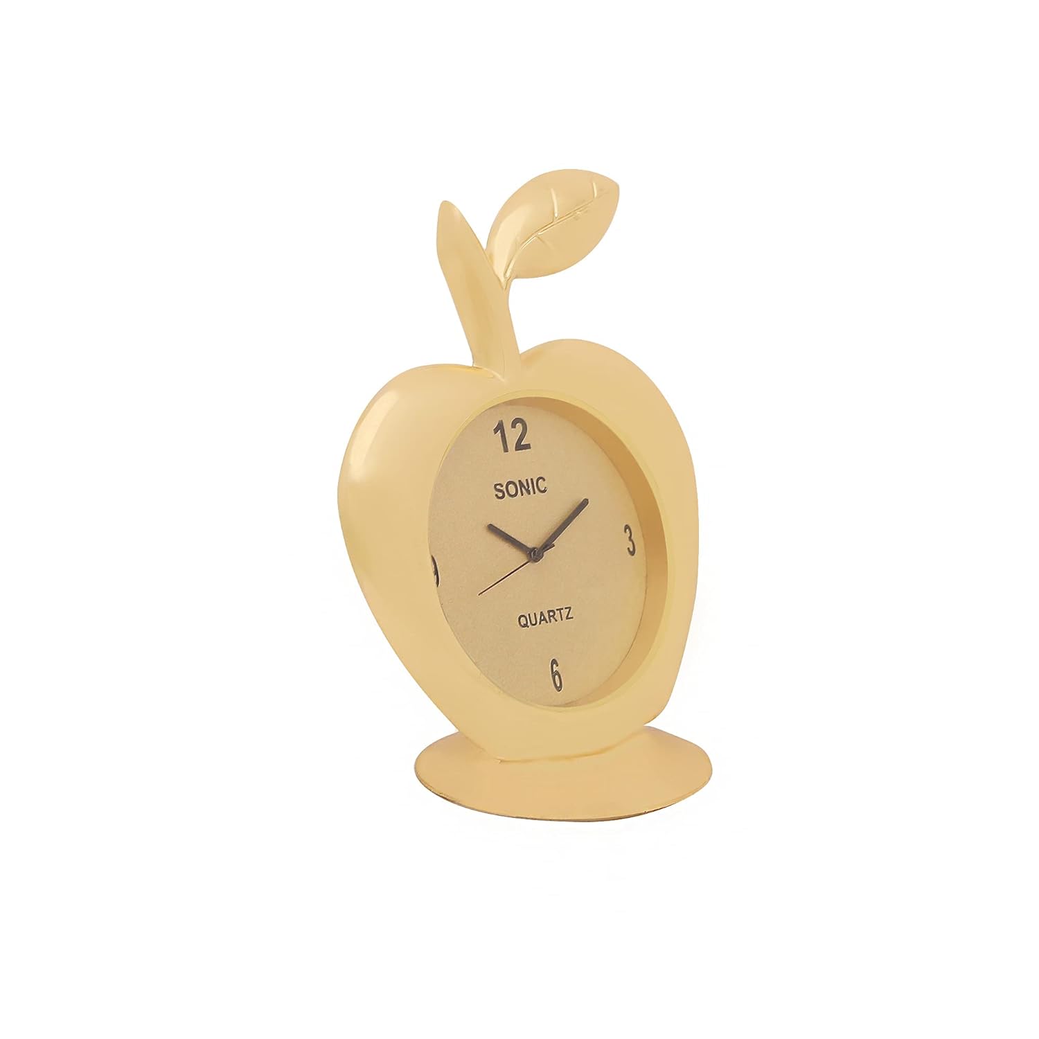 VOILA Gold Plated Apple Shaped Analog Clock for Table and Vehicle (Auto, Car, Bus, Truck) Dashboard