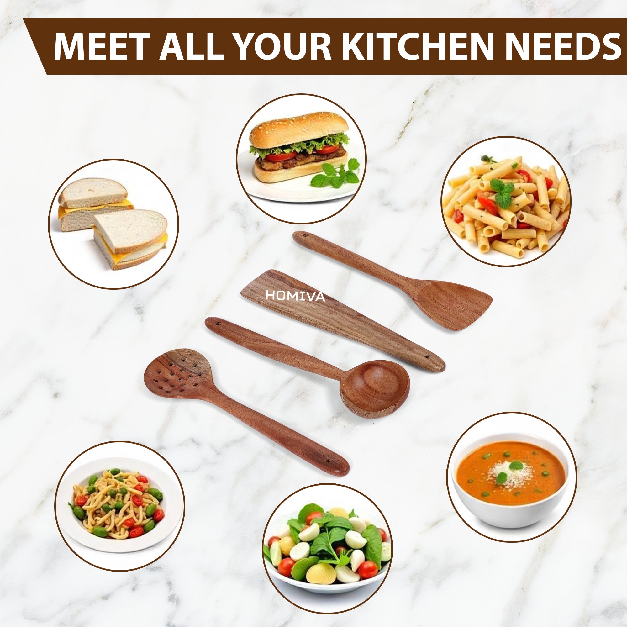 HOMIVA Neem Wood Cooking Utensil 4-Pcs Set. Non-Stick, Kitchen Tools (Fish Spatula,Scraping Spatula ,Slotted spatula,Spoon spatula)