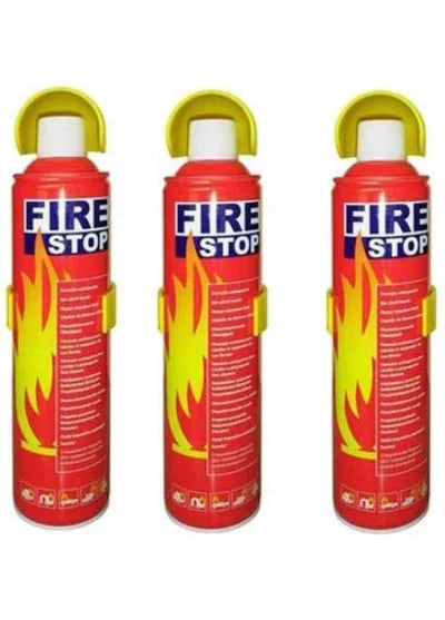 VOILA Fire Stop, Portable & Easy to Use Aluminum 500 ml Fire Extinguisher Spray with Stand for Car, Bus, Truck, Cab, Auto, Home & Kitchen etc (Pack of 3)