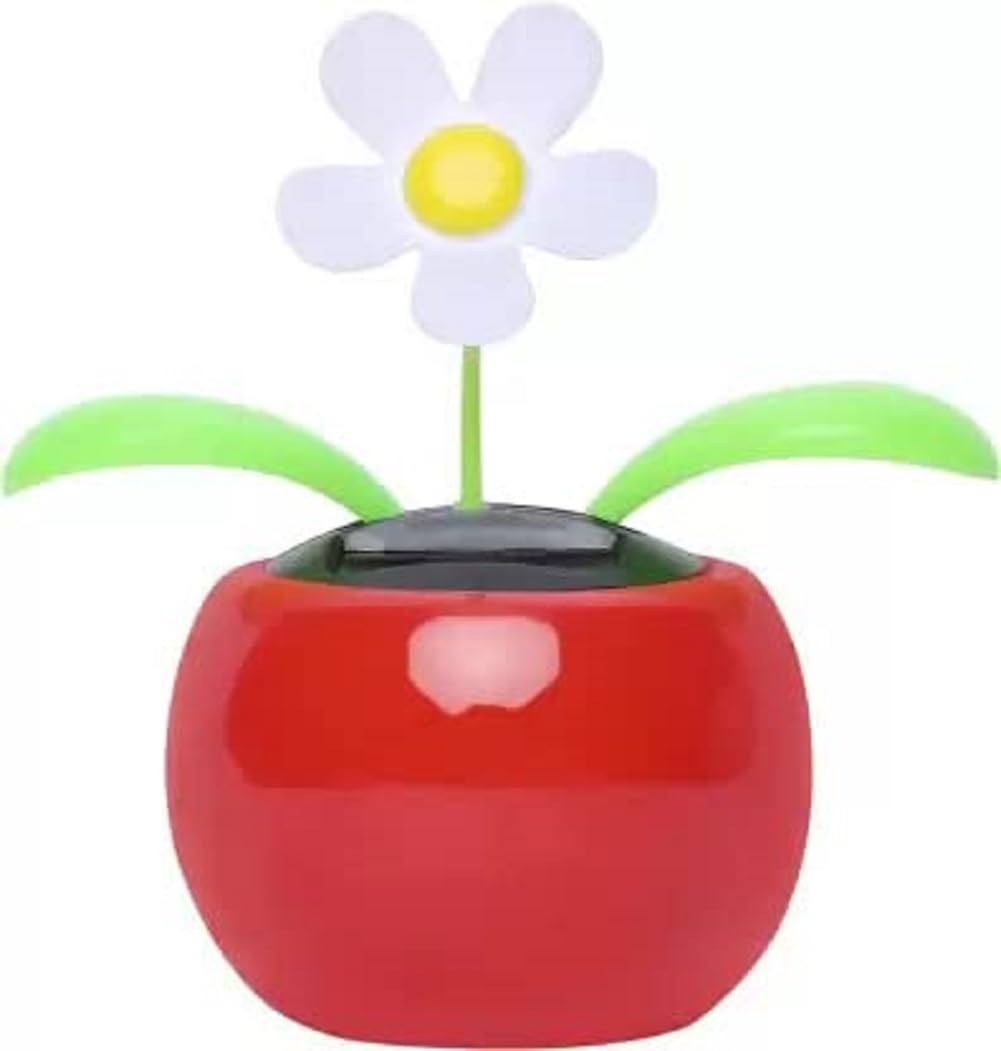 VOILA Solar Dancing Flower Plant Accessories for Car Dashboard (Red)