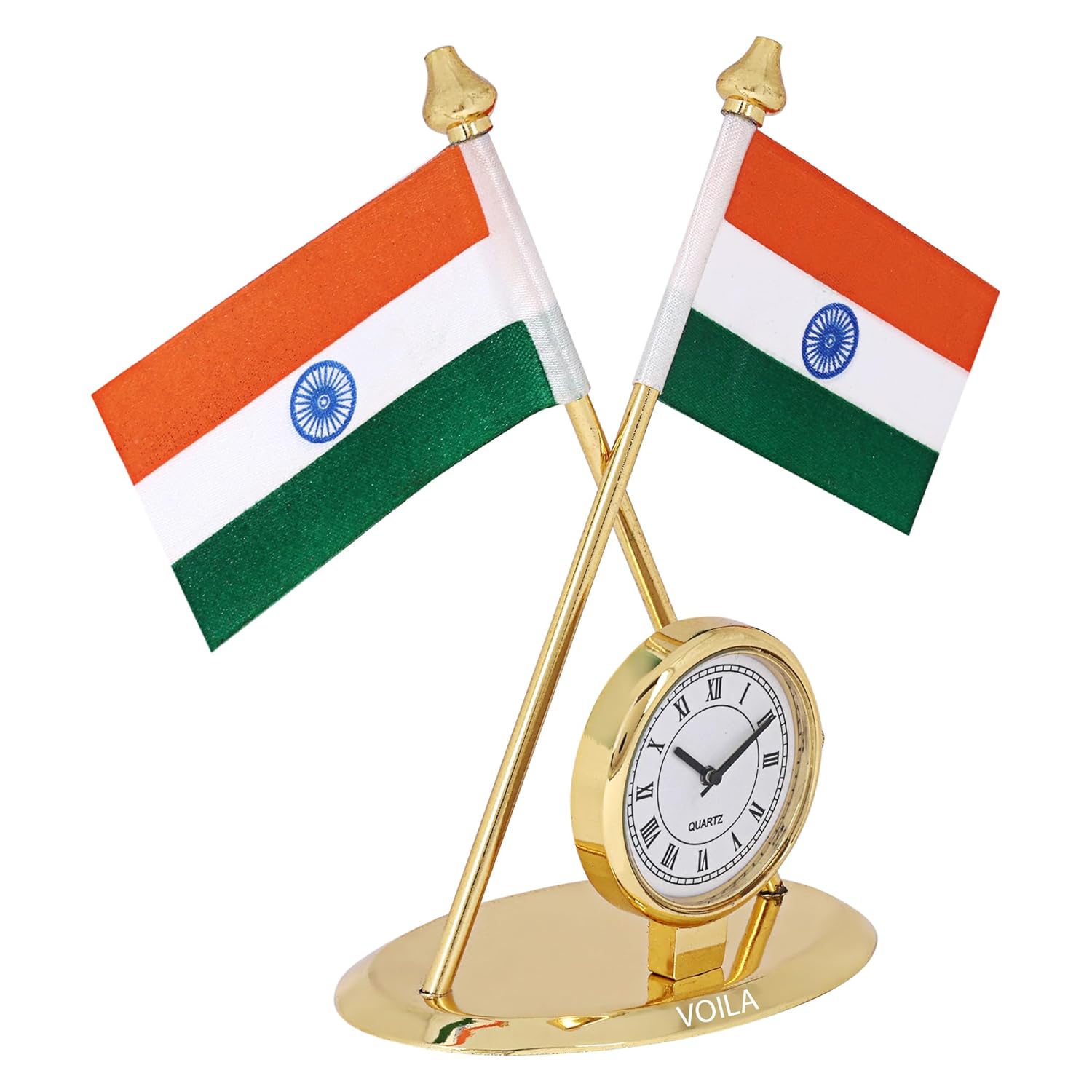 VOILA Indian Flag with Round Clock for Vehicle (Car / Auto / Bus / Truck) Dashboard & Office Desk