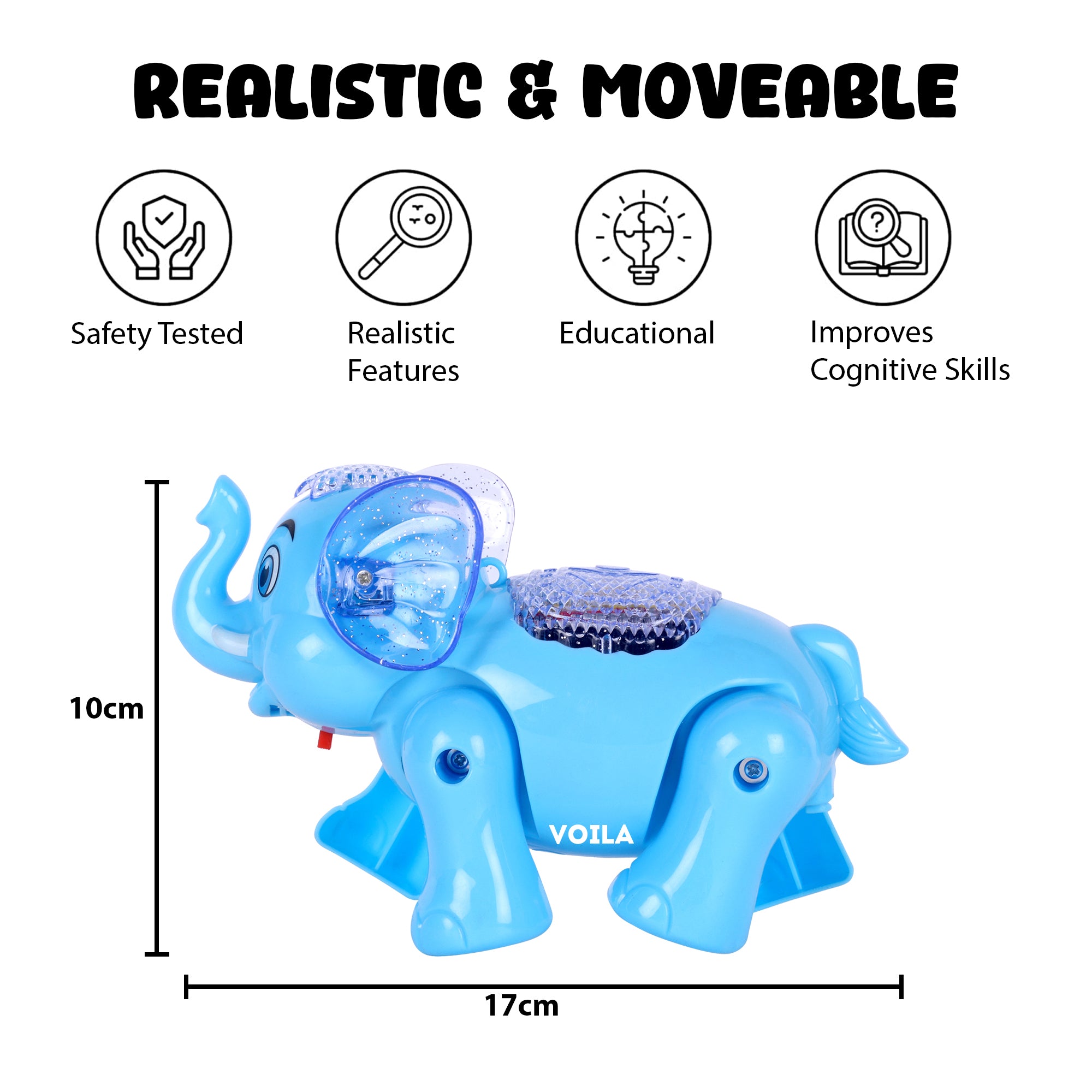 VOILA Baby Elephant Musical Crawling Toy with Lights, Sound,Toddler Toys,for Kids Boys & Girls(Blue)