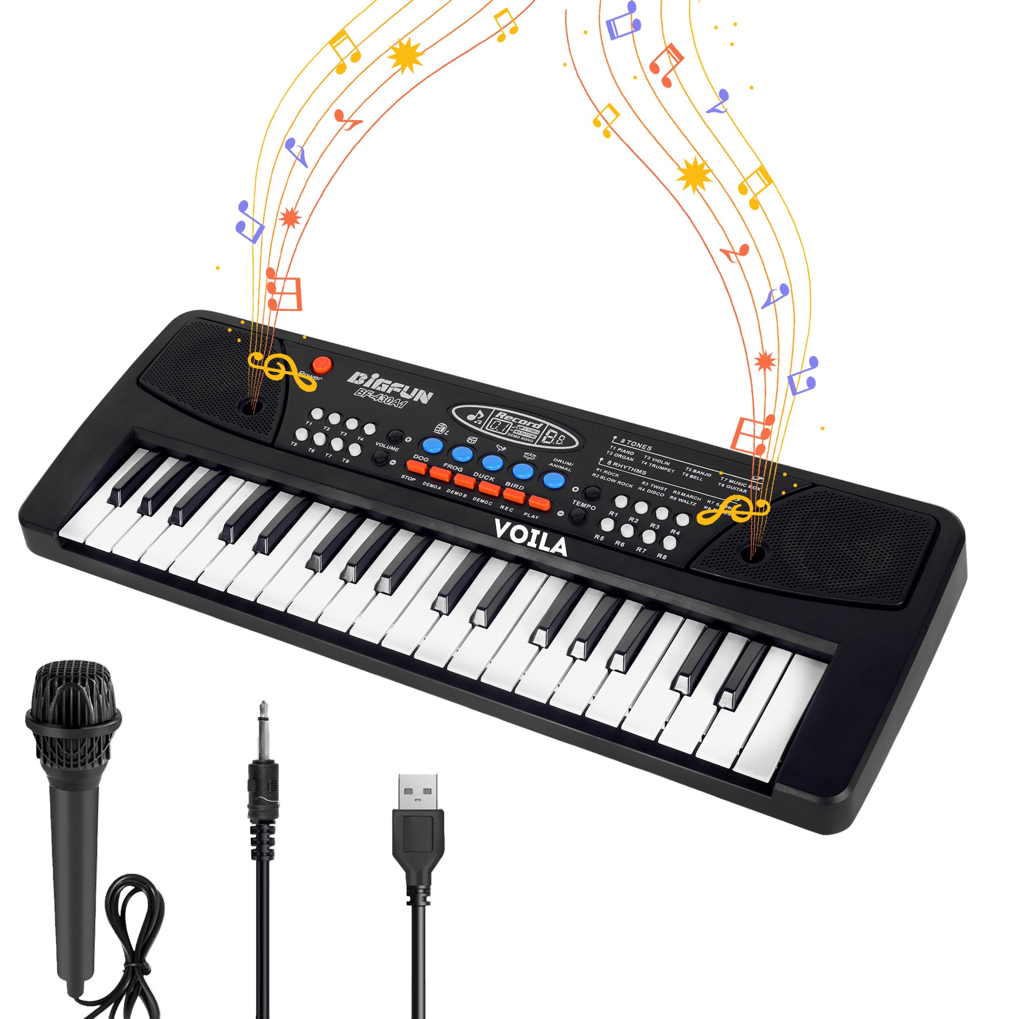 VOILA 67 Keys Piano Keyboard for Kids, Portable Keyboard Piano Early Learning Educational Electronic Musical Instrument Toys Gifts for little Boys and Girls (Black)