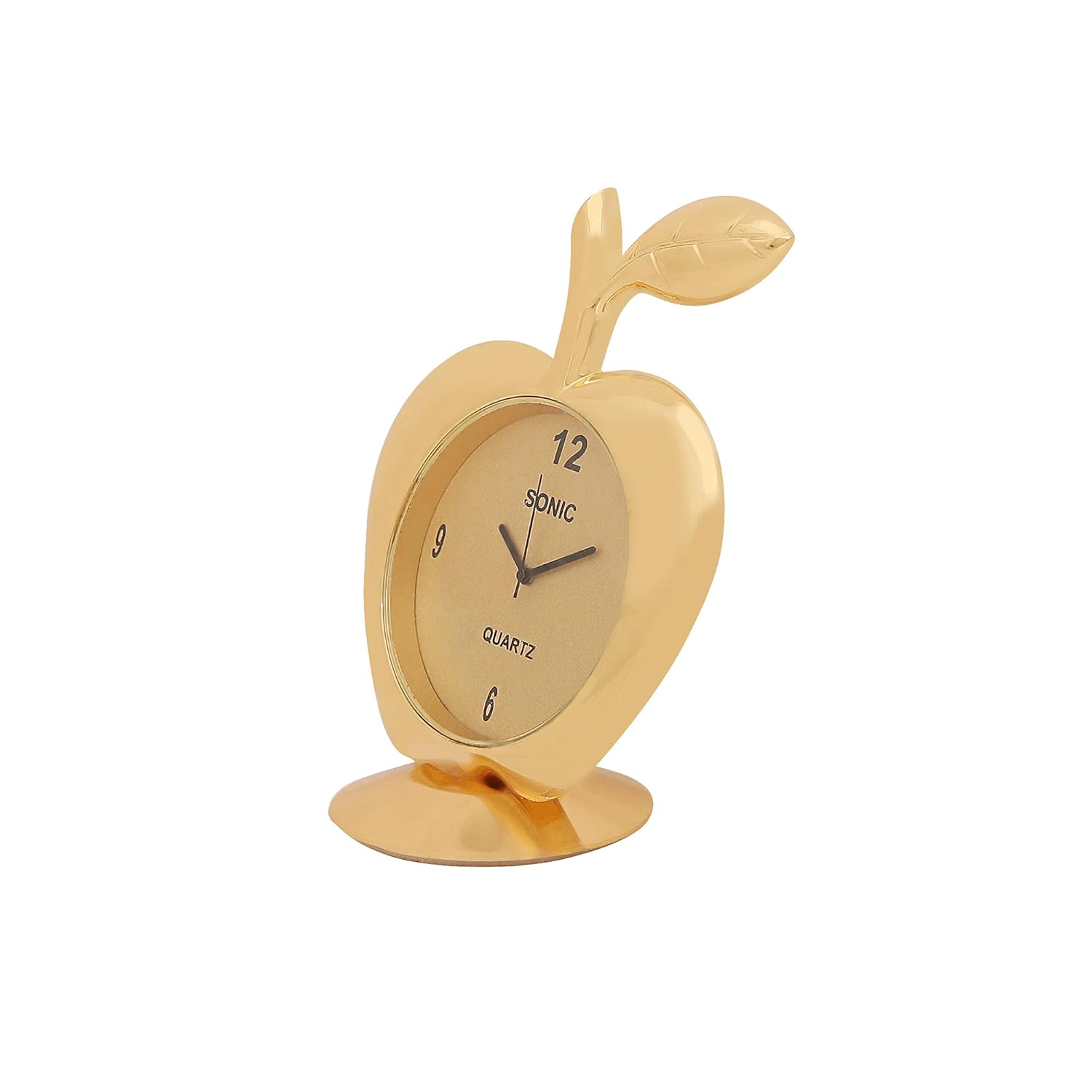 VOILA Gold Plated Apple Shaped Analog Clock for Table and Vehicle (Auto, Car, Bus, Truck) Dashboard