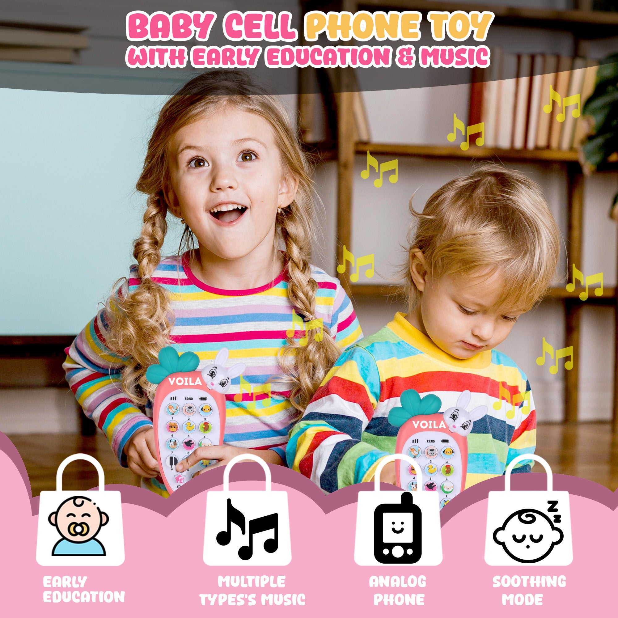 VOILA Baby Cell Phone Toy with Early Education & Music for,Baby Learning Phone with Multi Sound Effects