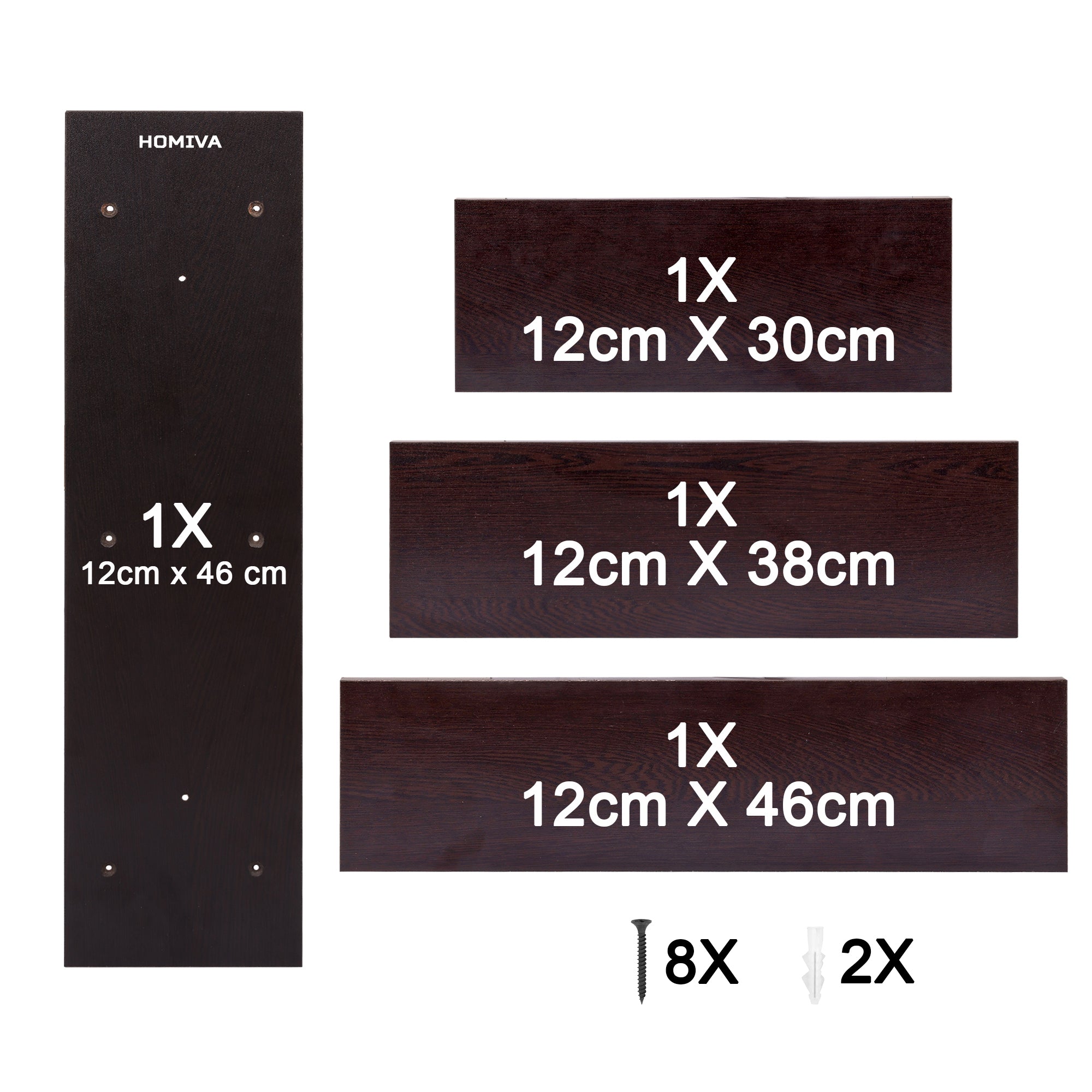 HOMIVA DIY Wall Mounted Wooden Shelf – 3 Tier Floating Display Rack - Brown