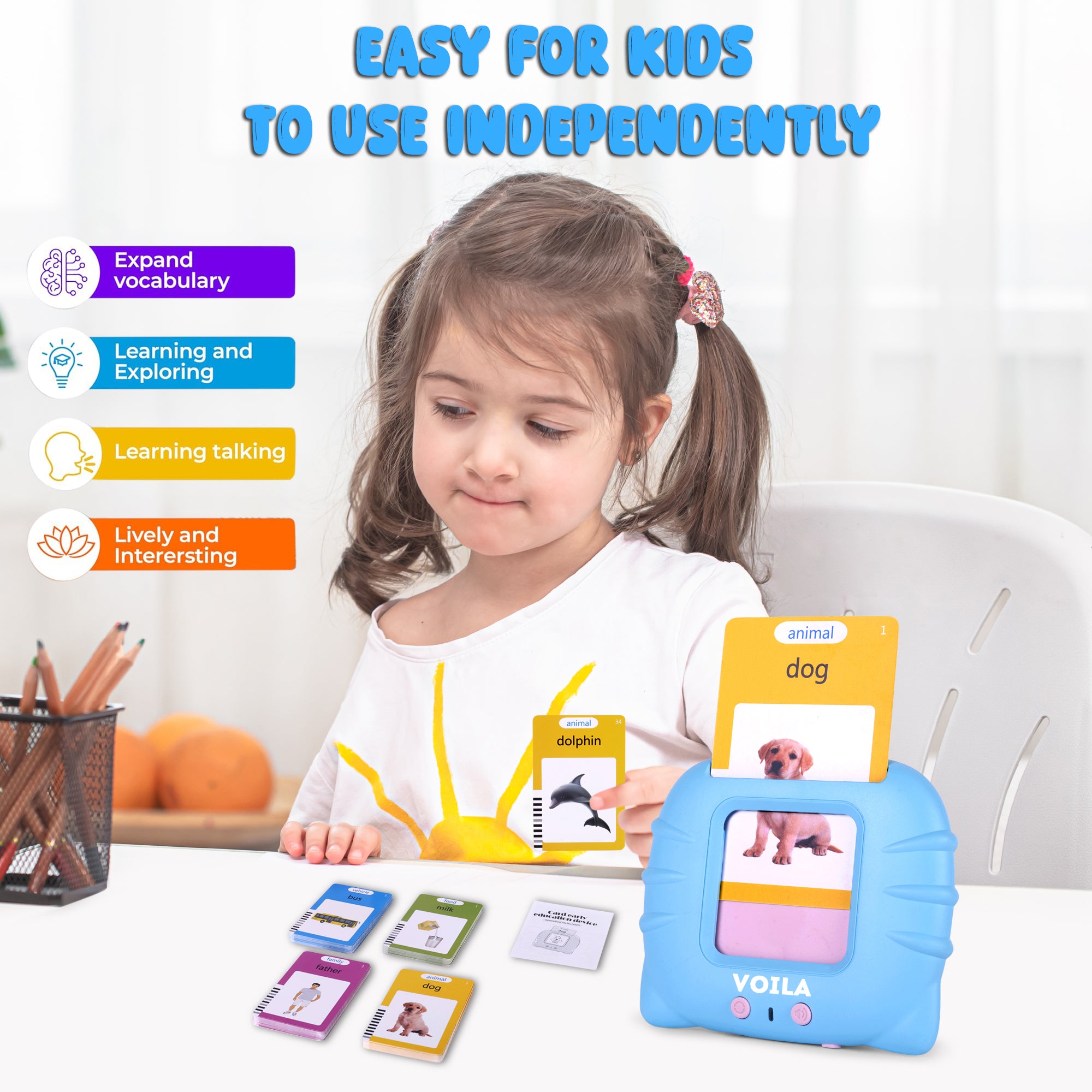 VOILA Montessori Toy for Kids – Interactive Educational Toy with Flashcards, Speech Therapy Device, Perfect Gift for Preschoolers Ideal for Boys & Girls