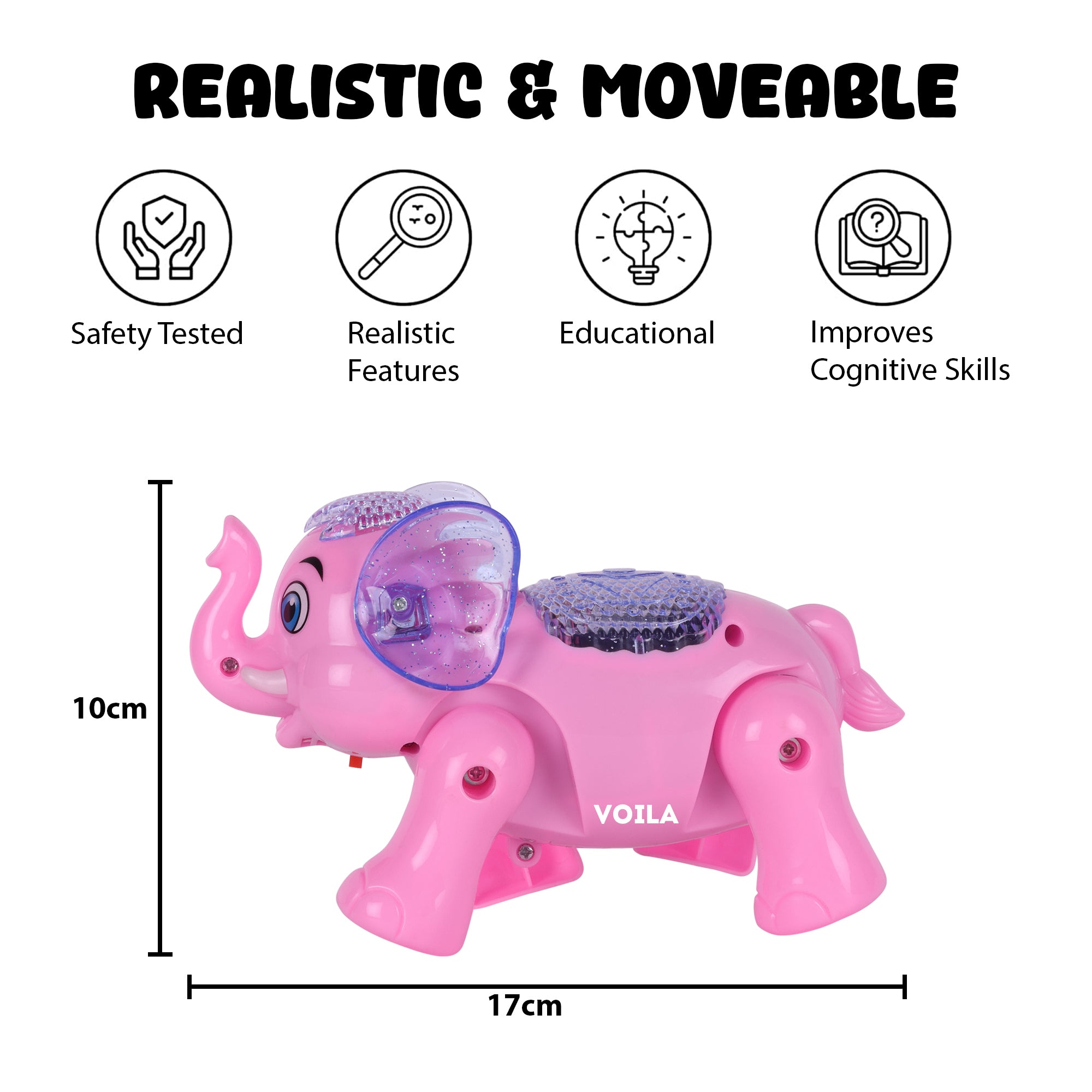 VOILA Baby Elephant Musical Crawling Toy with Lights, Sound,Toddler Toys,for Kids Boys & Girls (Pink)