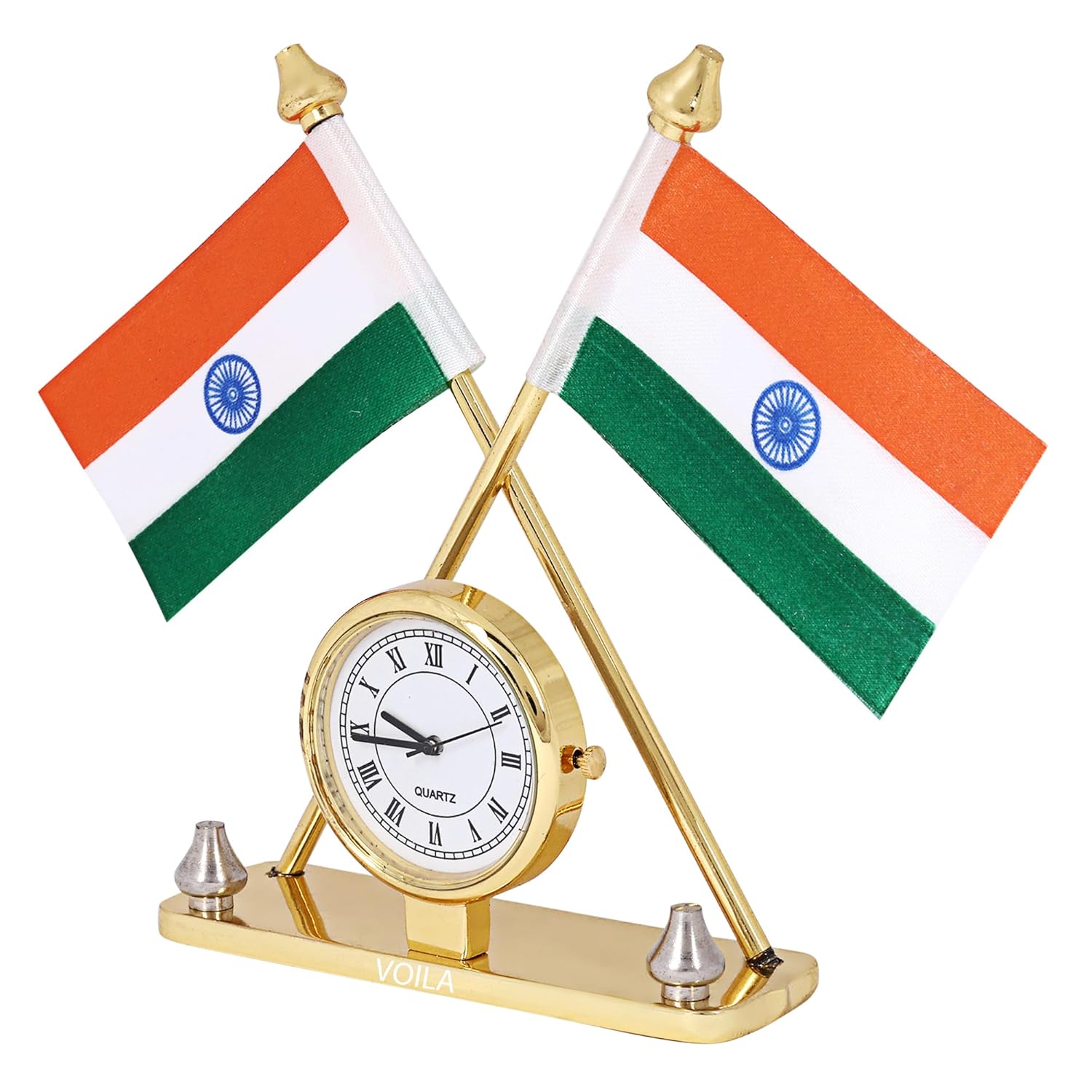 VOILA Indian Flag with Watch for Vehicle (Auto, Car, Bus, Truck) Dashboard & Office Desk