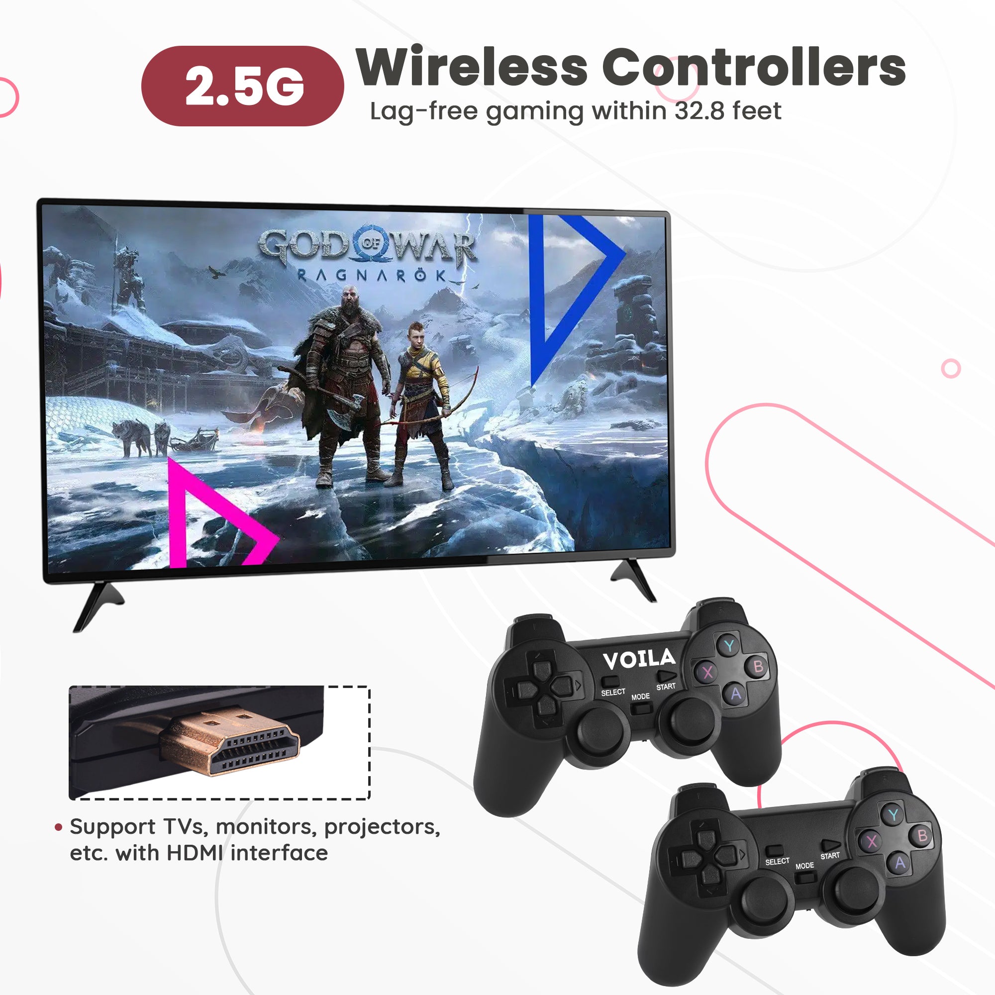 VOILA M8 Retro Game Stick. Revisit Classic Games with Built-in 9 Emulators, 10,000+ Games, 4K HDMI Output, and 2.4GHz Wireless Controller for TV Plug and Play, CE, ROHS and BIS Certified, Original Unit.