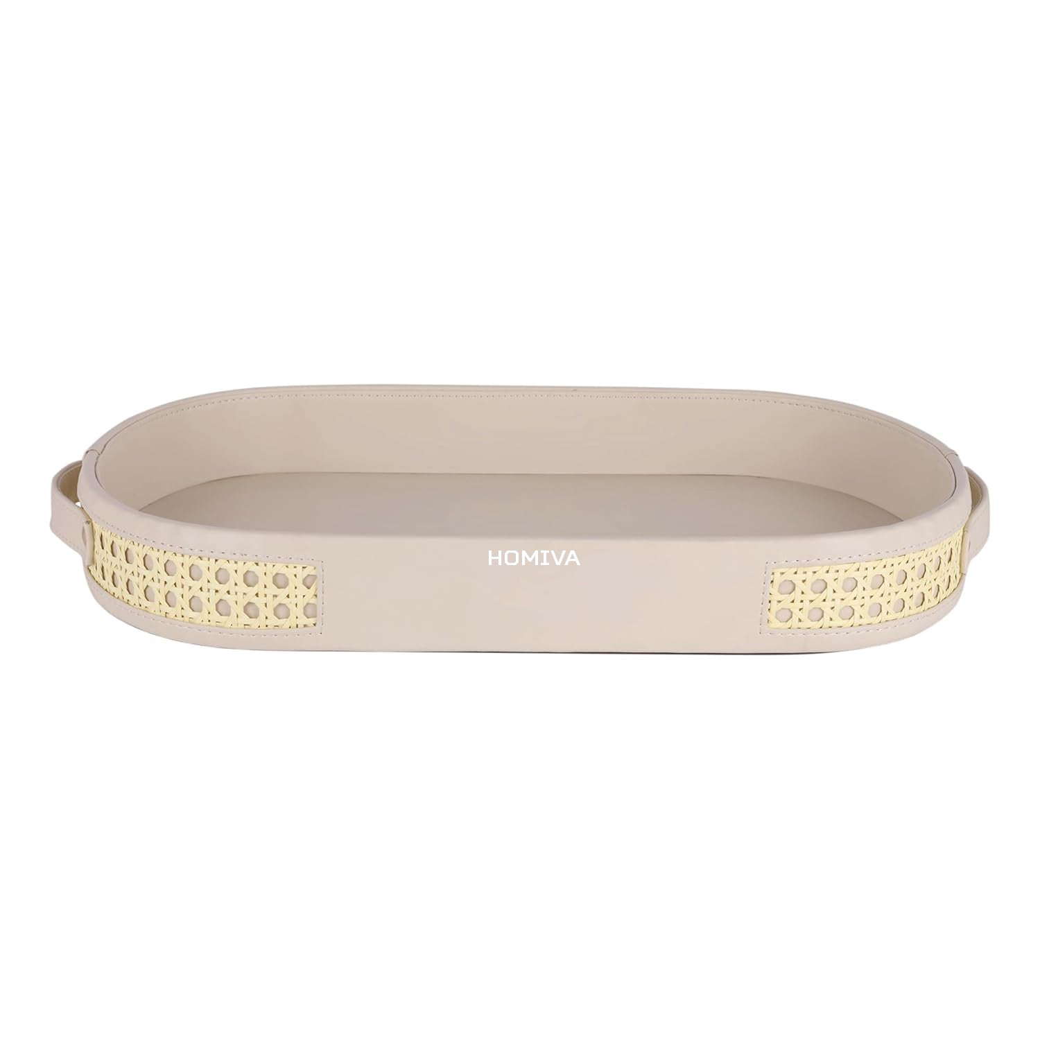 HOMIVA Small Oval Leatherette Serving Tray - Light Beige