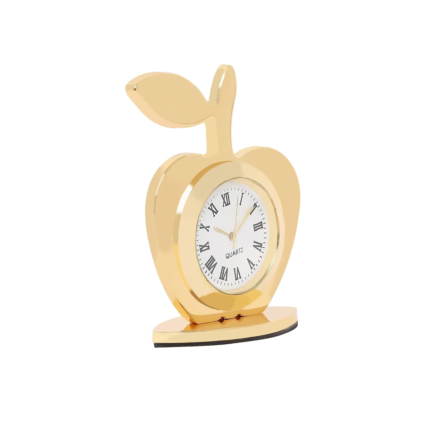 VOILA Premium Metal Gold Plated, Apple Shaped Analog Clock for Table, Car Dashboard