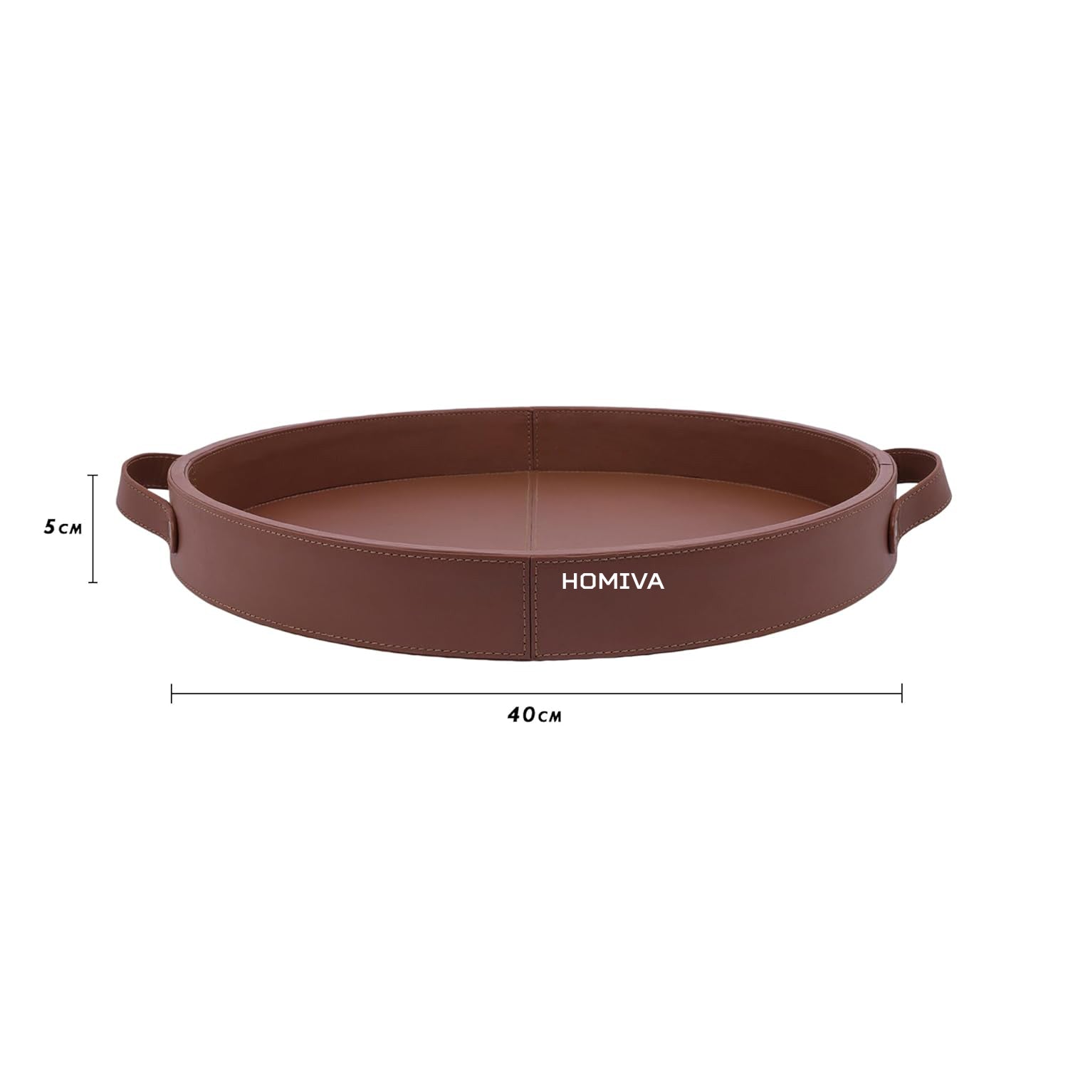 HOMIVA Round Leatherette Serving Tray with Handles – Elegant & Durable Tray for Serving & Organizing