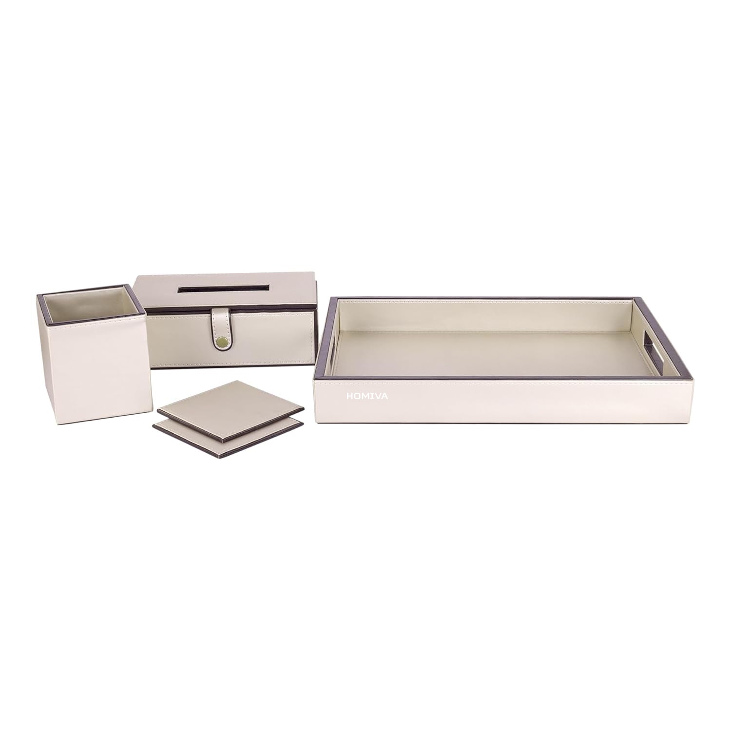 HOMIVA Leatherette Office Desk Organizer with Multiple Compartments - Cream